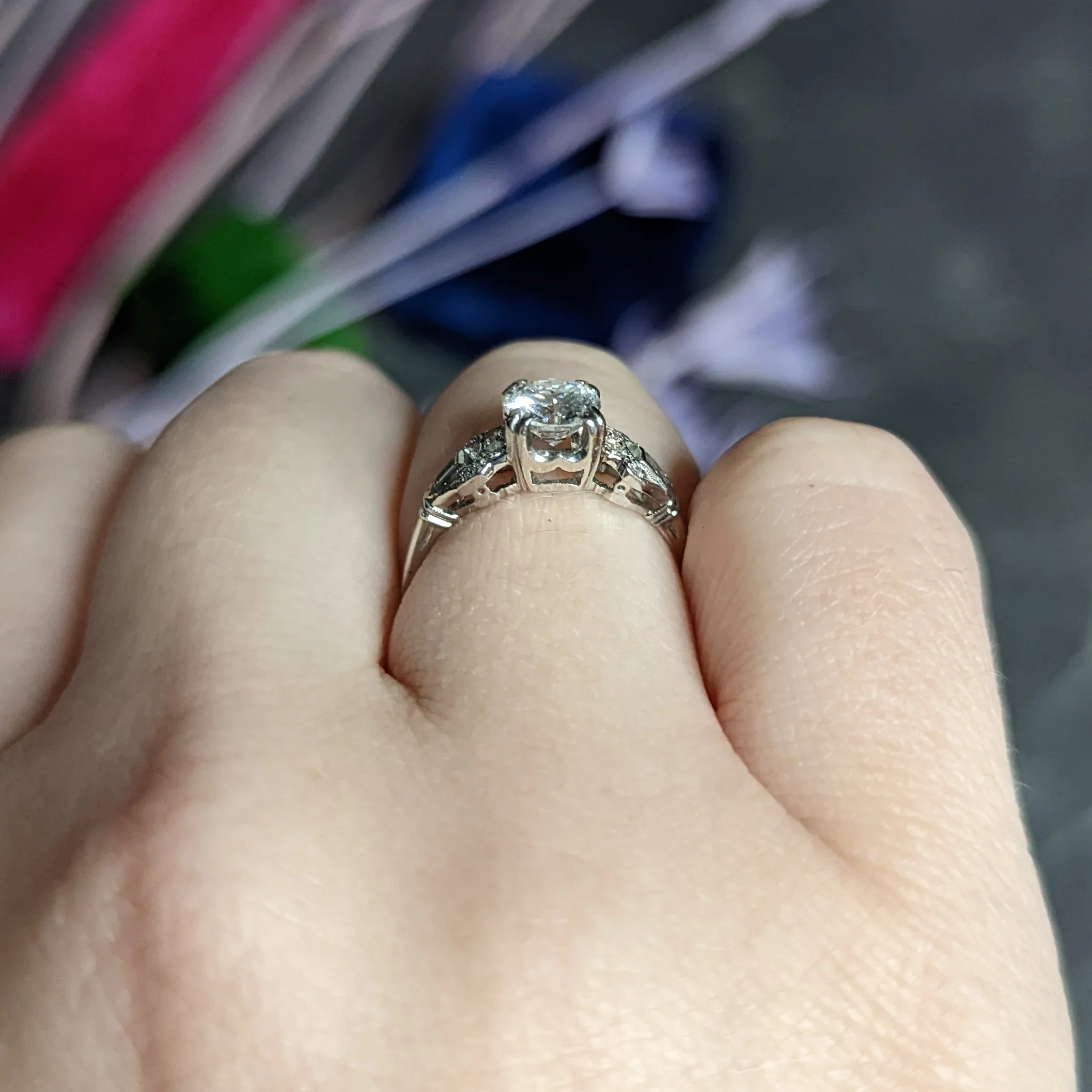 1950's Mid-Century 0.89 CTW Diamond Platinum Buckle Engagement Ring - Image 16