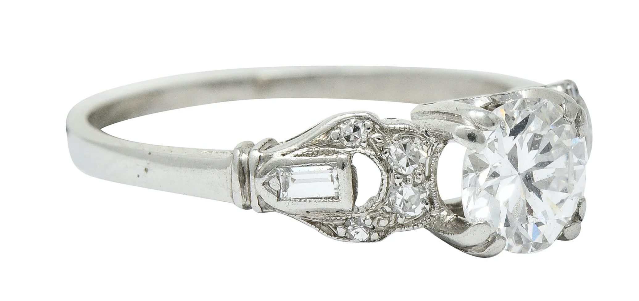 1950's Mid-Century 0.89 CTW Diamond Platinum Buckle Engagement Ring - Image 2