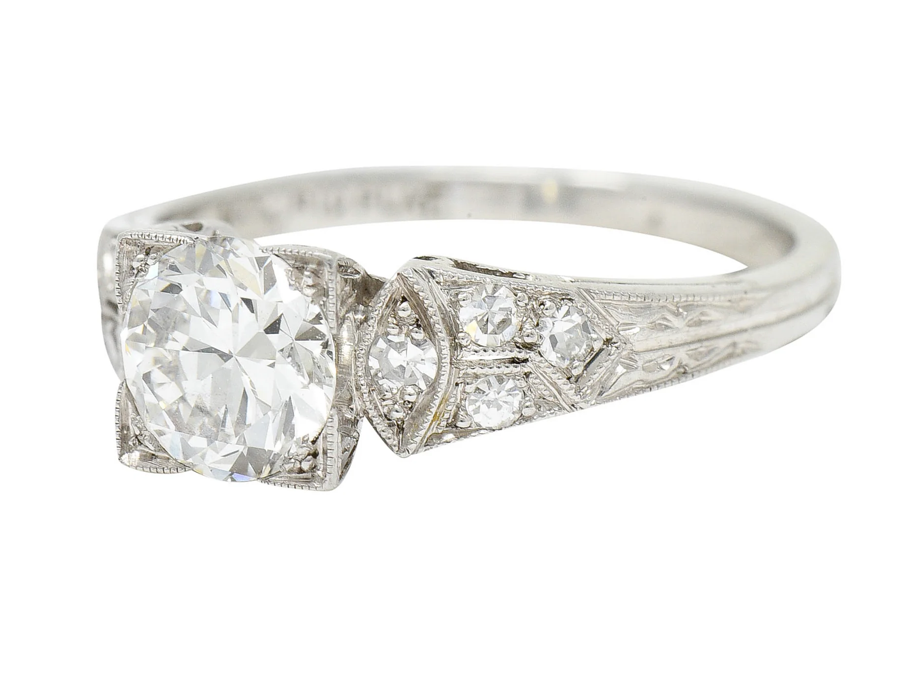 1950's Mid-Century 1.00 CTW Diamond Platinum Square Form Engagement Ring - Image 7