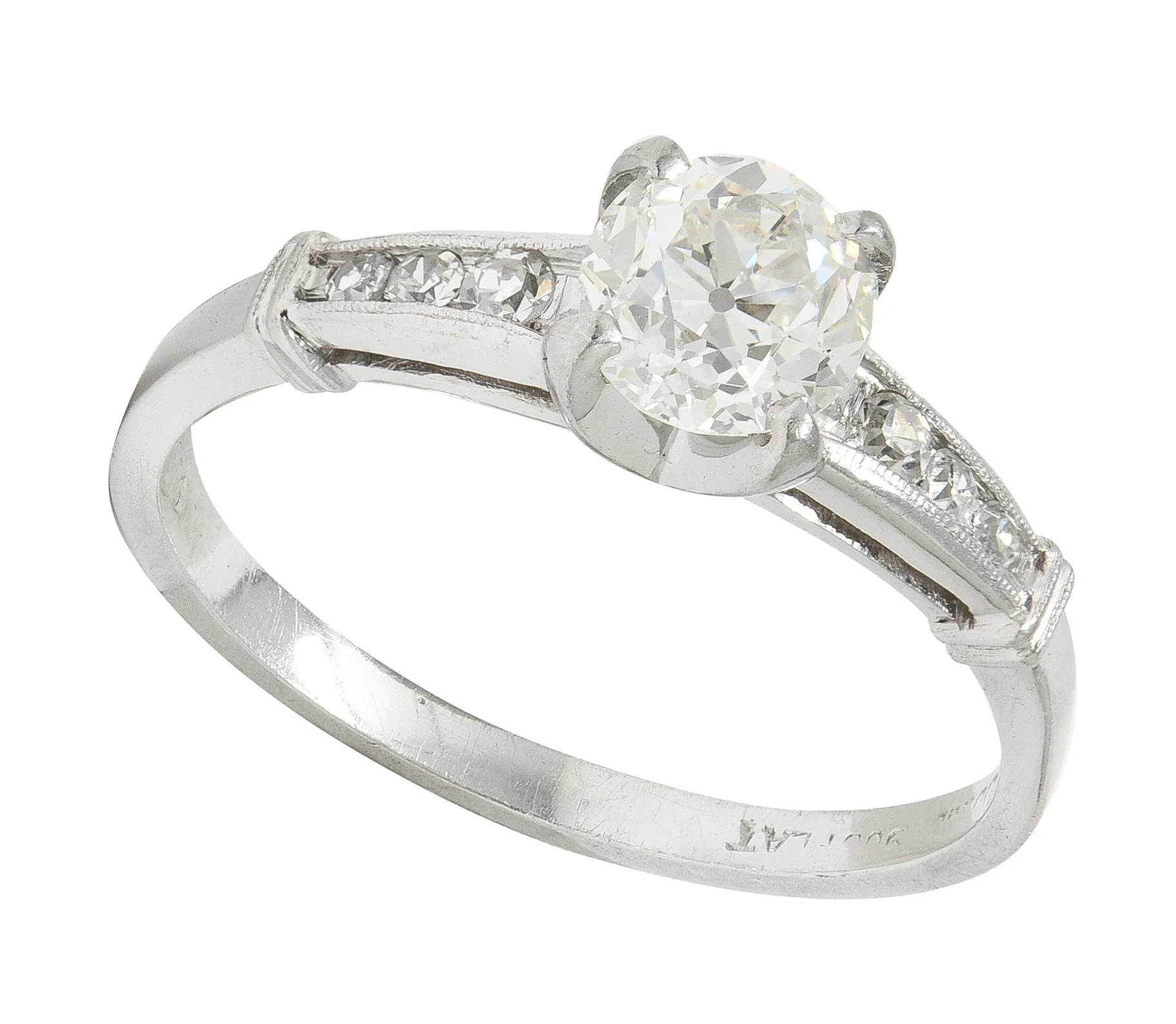 1950's Mid-Century 1.05 CTW Old European Cut Diamond Platinum Engagement Ring - Image 8