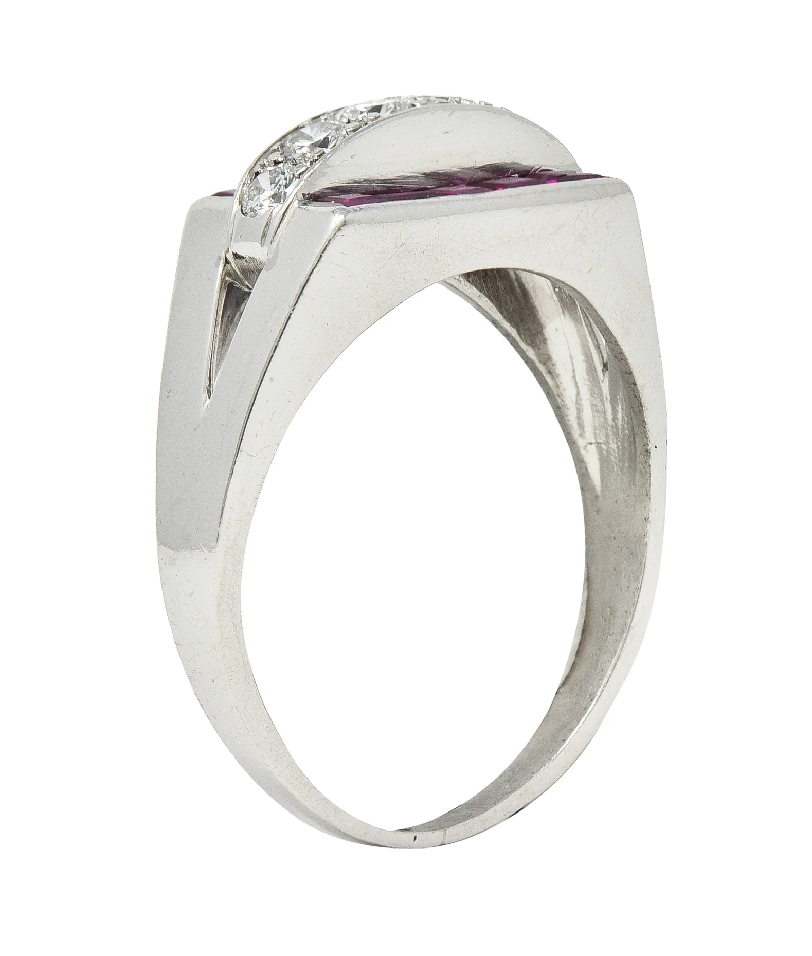 1950's Mid-Century 1.05 CTW Ruby Diamond Platinum Band Ring - Image 12