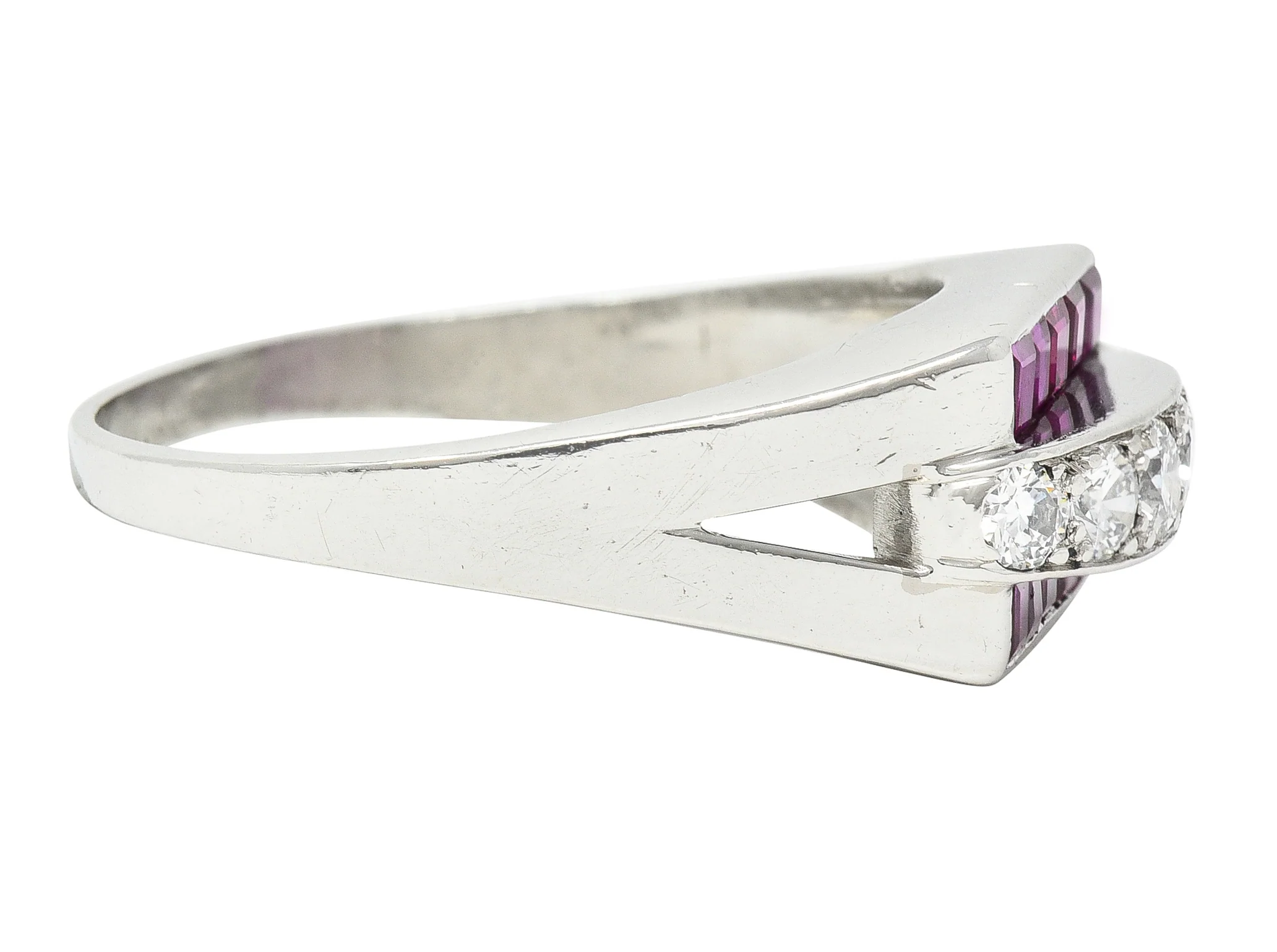 1950's Mid-Century 1.05 CTW Ruby Diamond Platinum Band Ring - Image 3