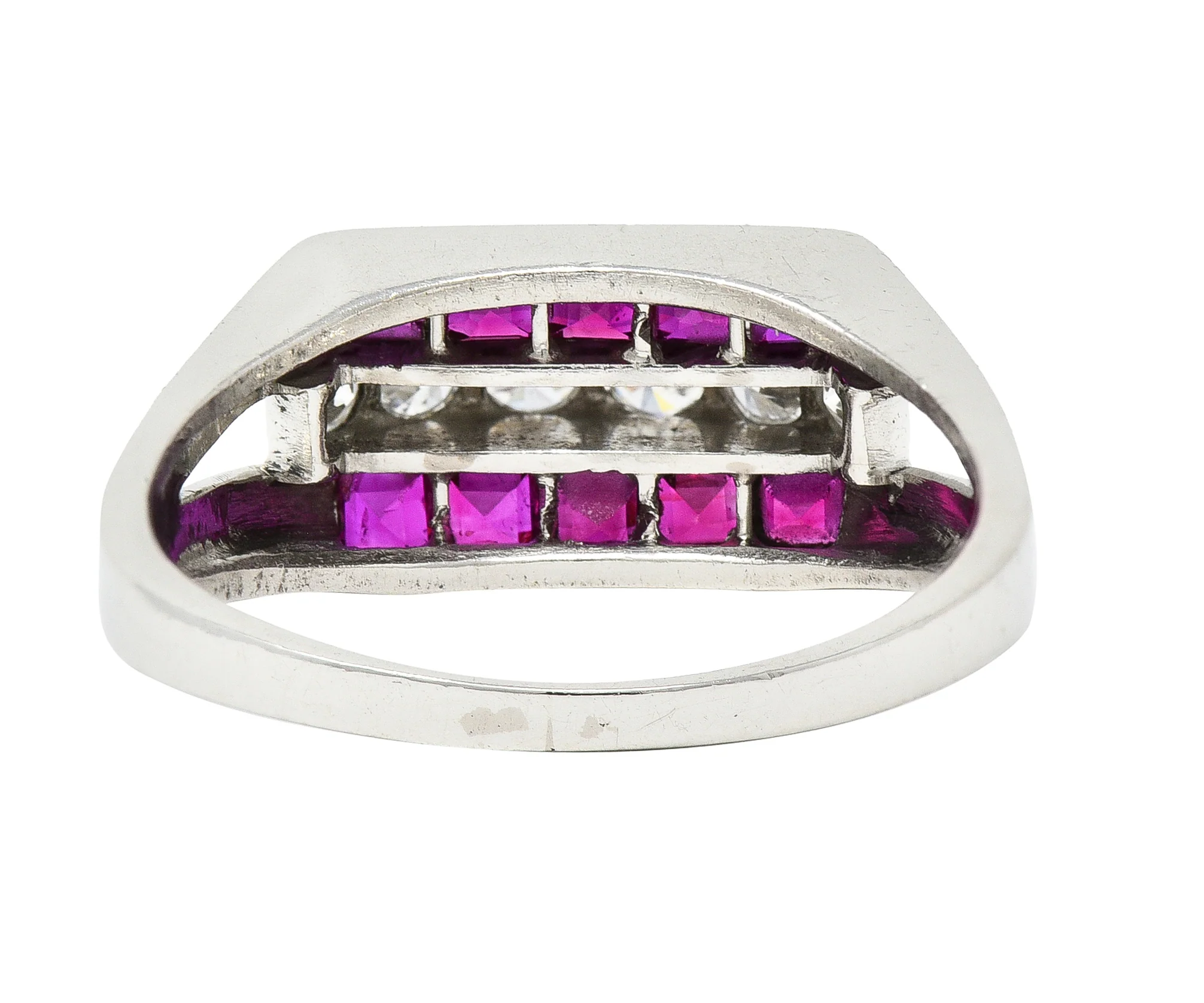 1950's Mid-Century 1.05 CTW Ruby Diamond Platinum Band Ring - Image 4