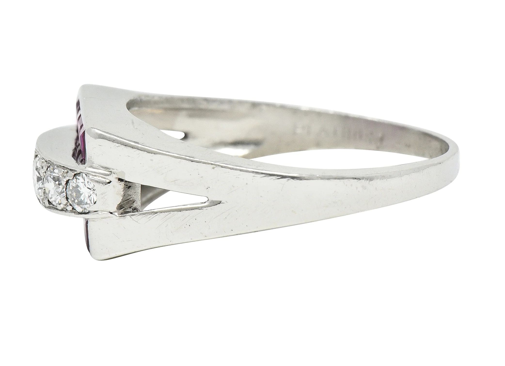 1950's Mid-Century 1.05 CTW Ruby Diamond Platinum Band Ring - Image 5