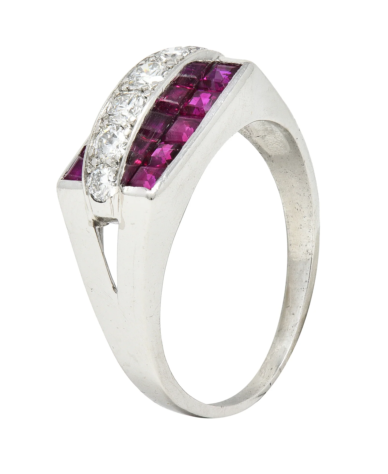 1950's Mid-Century 1.05 CTW Ruby Diamond Platinum Band Ring - Image 9