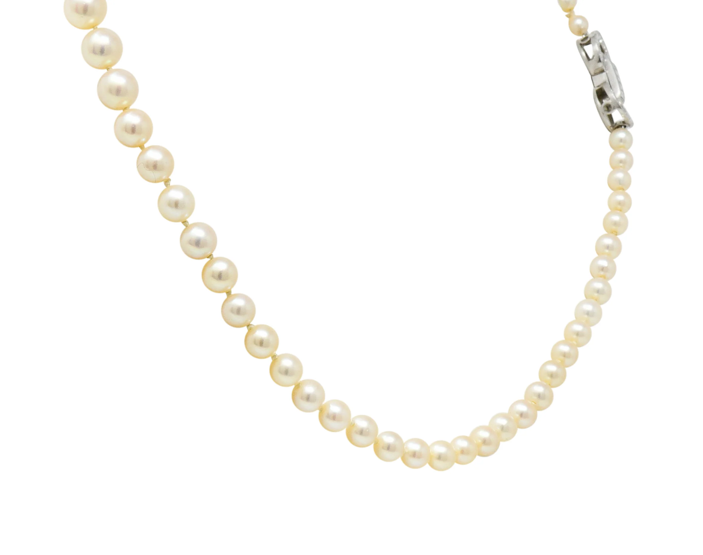 1950's Mid-Century 1.08 CTW Diamond Pearl Platinum Strand Necklace - Image 4