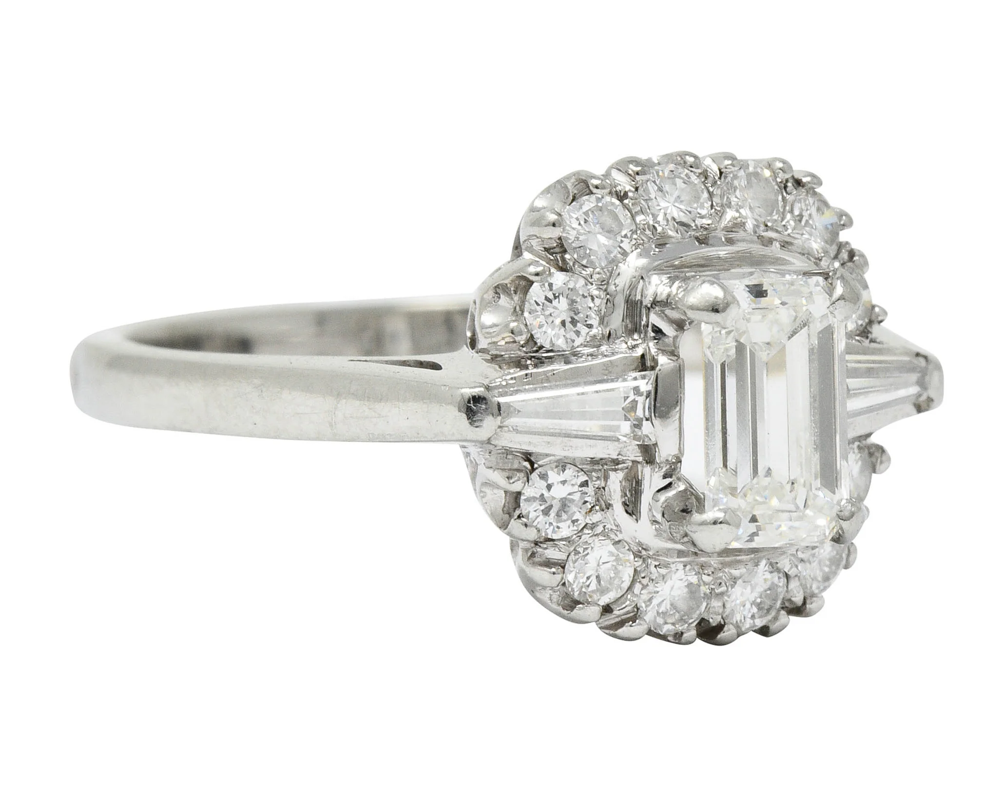 1950's Mid-Century 1.21 CTW Diamond Platinum Cluster Ring - Image 2