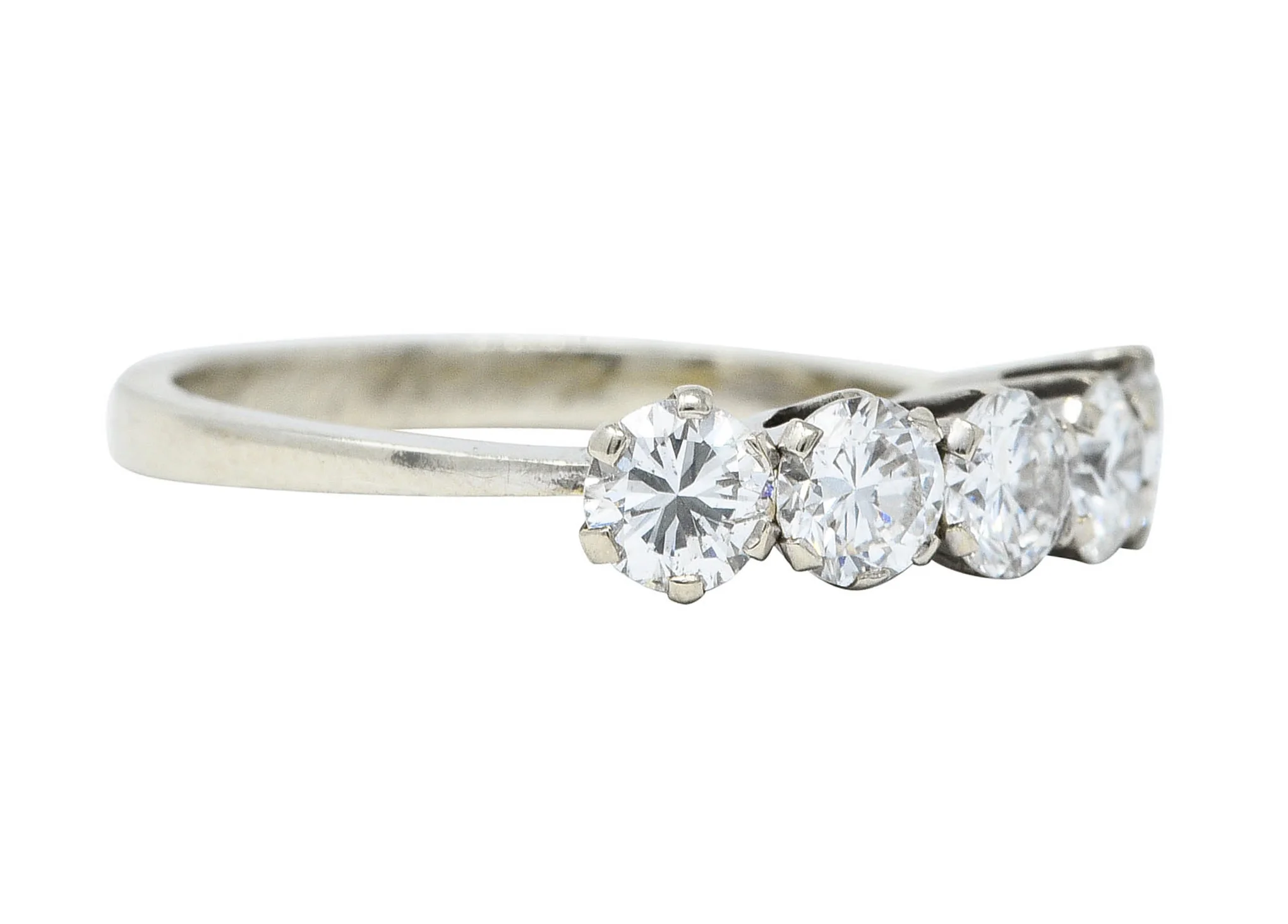 1950's Mid-Century 1.25 CTW Diamond 14 Karat White Gold Five Stone Ring - Image 2