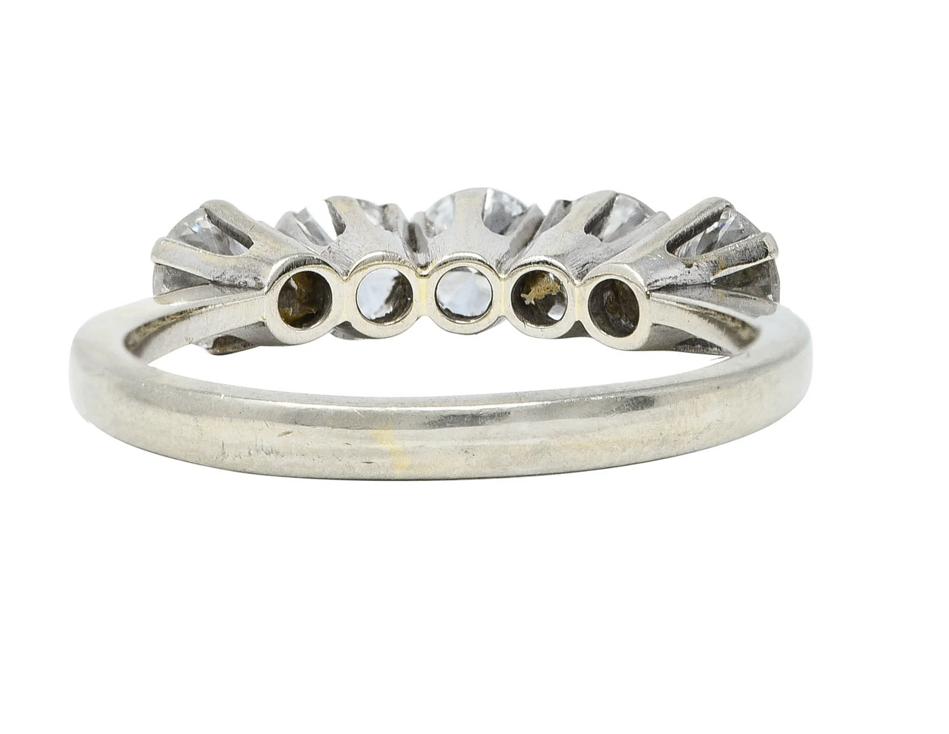 1950's Mid-Century 1.25 CTW Diamond 14 Karat White Gold Five Stone Ring - Image 4