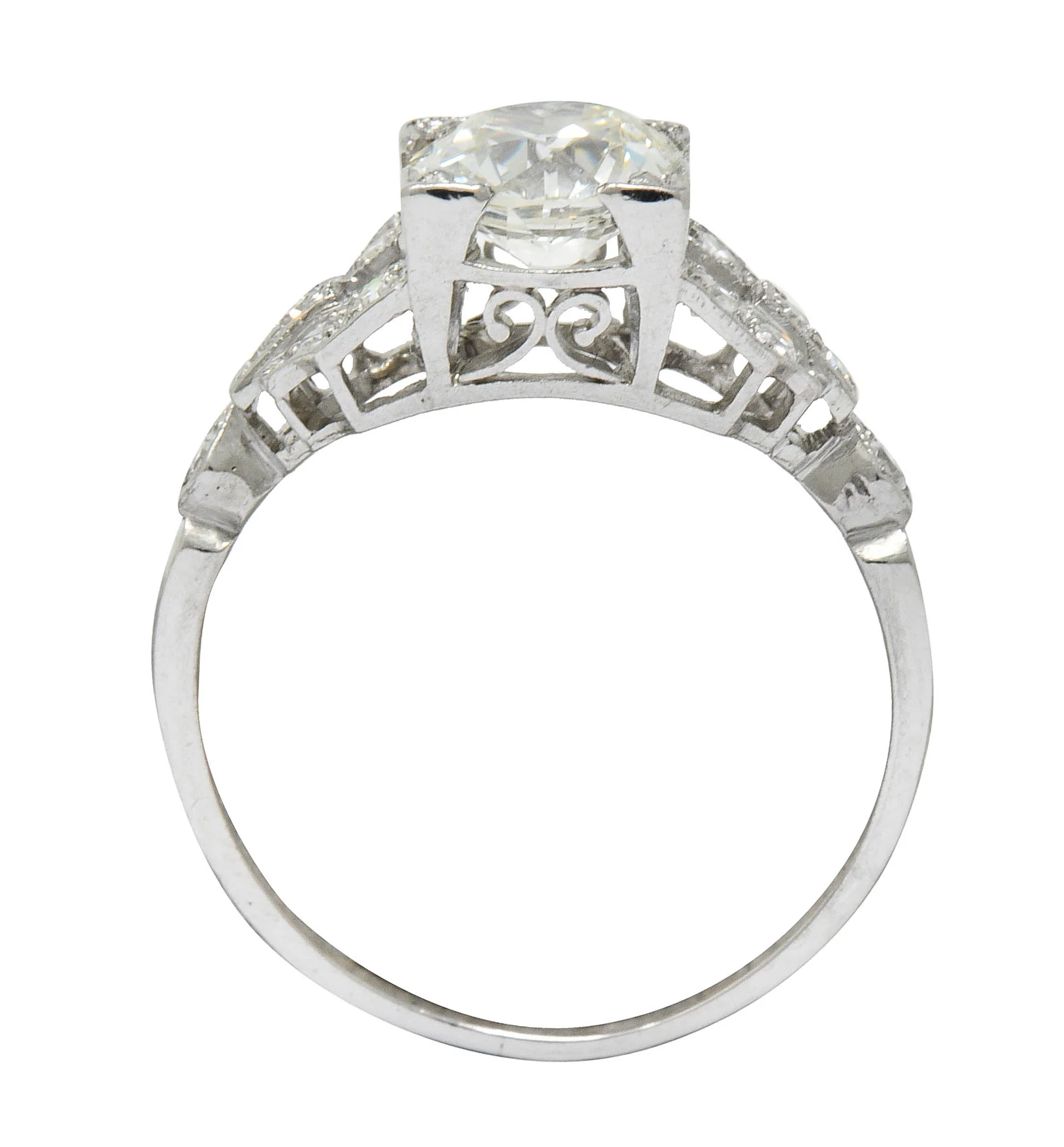 1950's Mid-Century 1.25 CTW Diamond Platinum Buckle Engagement Ring GIA - Image 10