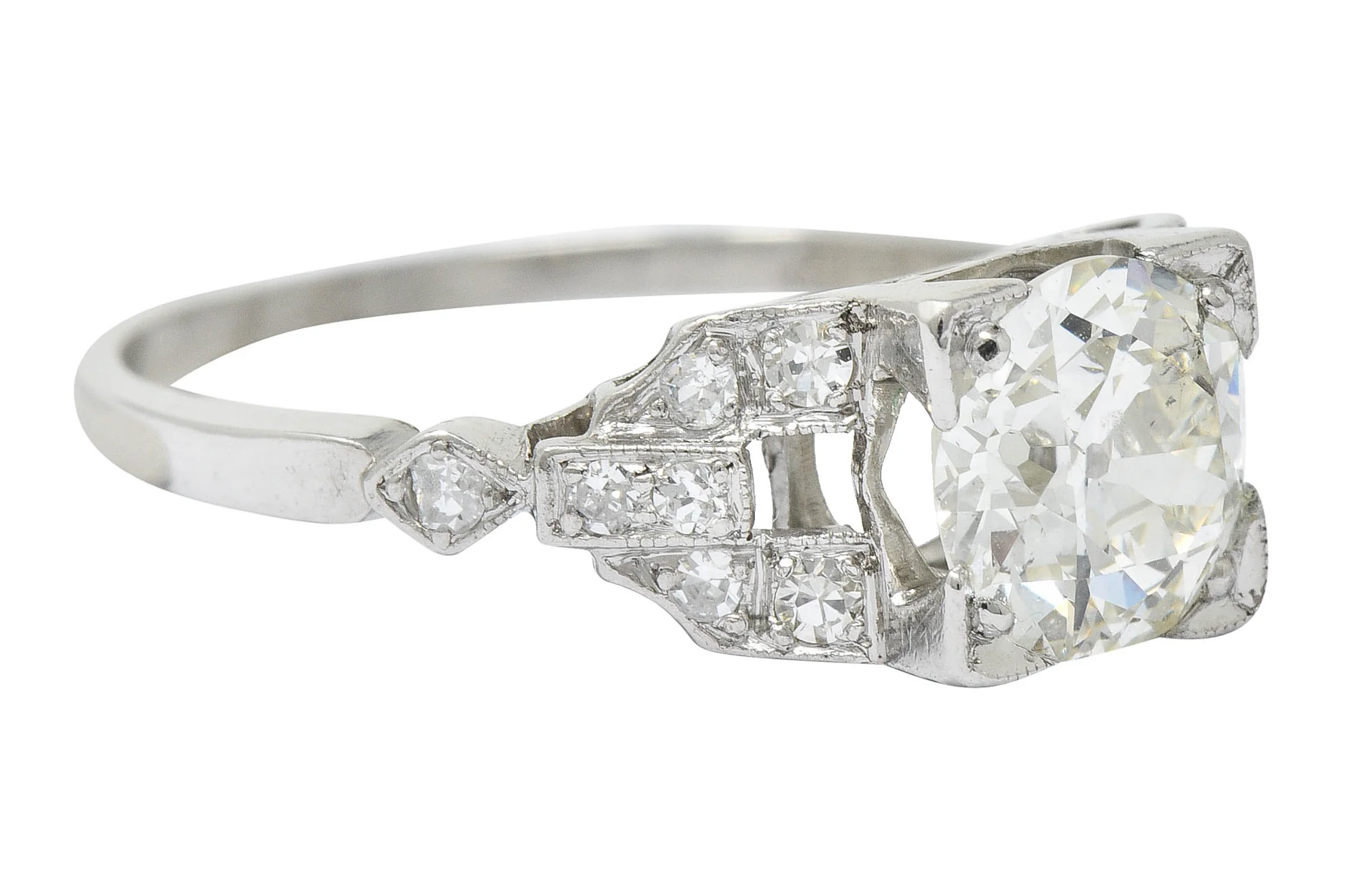 1950's Mid-Century 1.25 CTW Diamond Platinum Buckle Engagement Ring GIA - Image 3