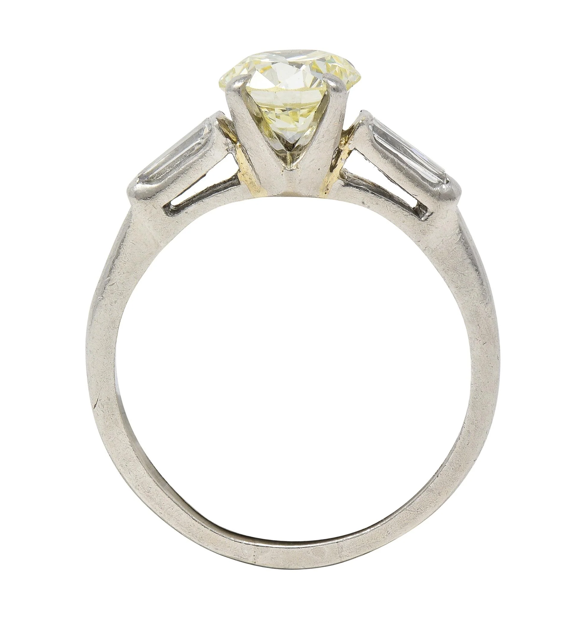 1950s Mid Century 1.50 CTW Transitional Diamond Platinum Three Stone Vintage Engagement Ring - Image 10