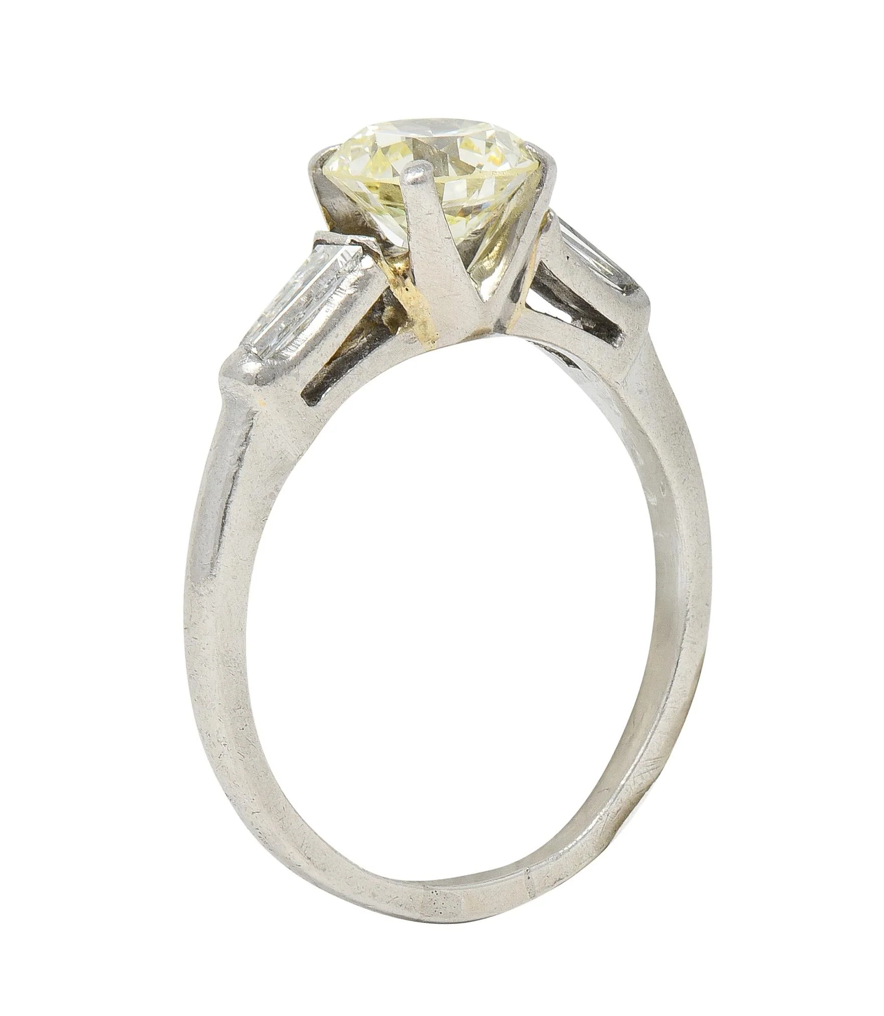 1950s Mid Century 1.50 CTW Transitional Diamond Platinum Three Stone Vintage Engagement Ring - Image 11