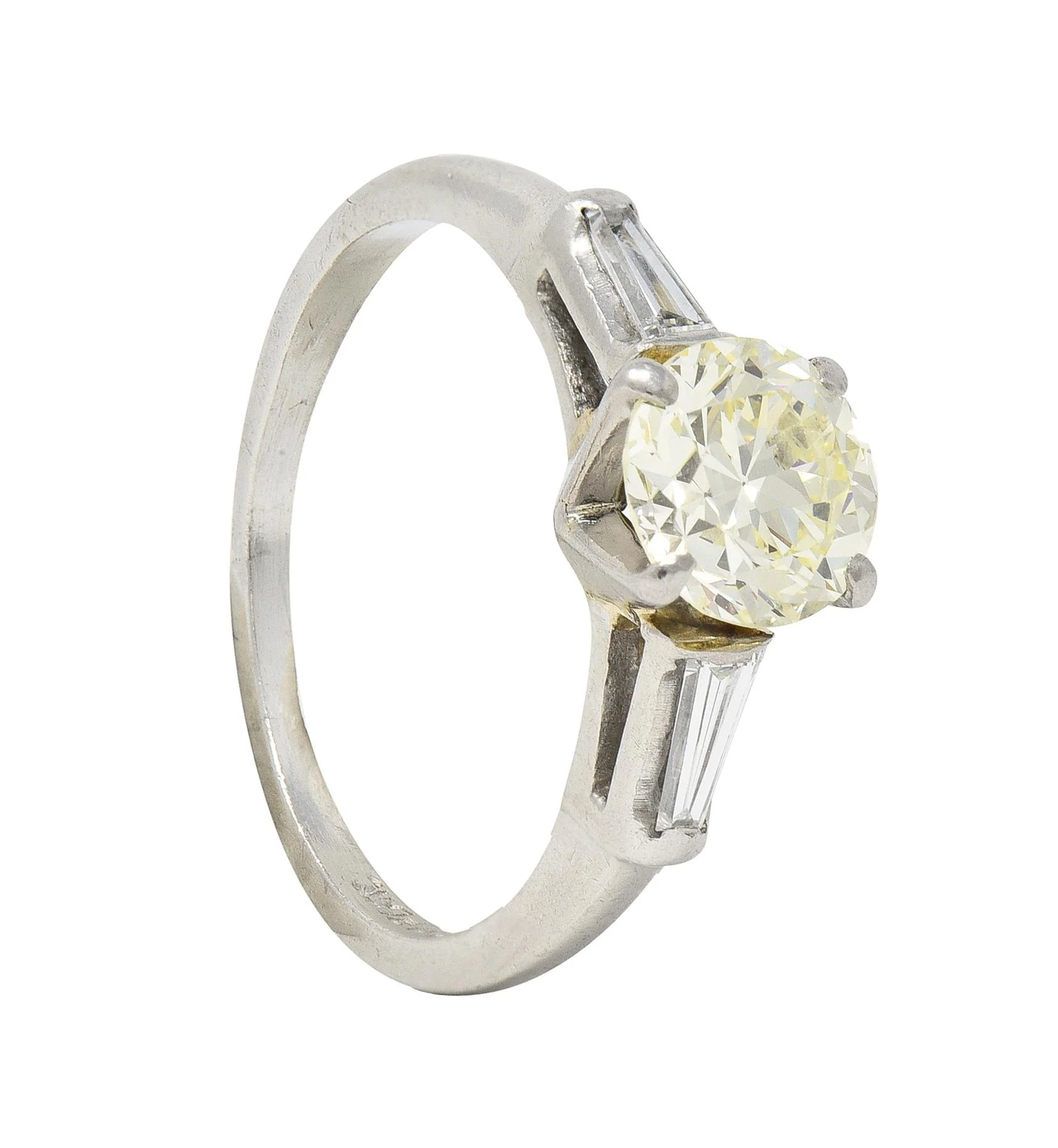 1950s Mid Century 1.50 CTW Transitional Diamond Platinum Three Stone Vintage Engagement Ring - Image 12