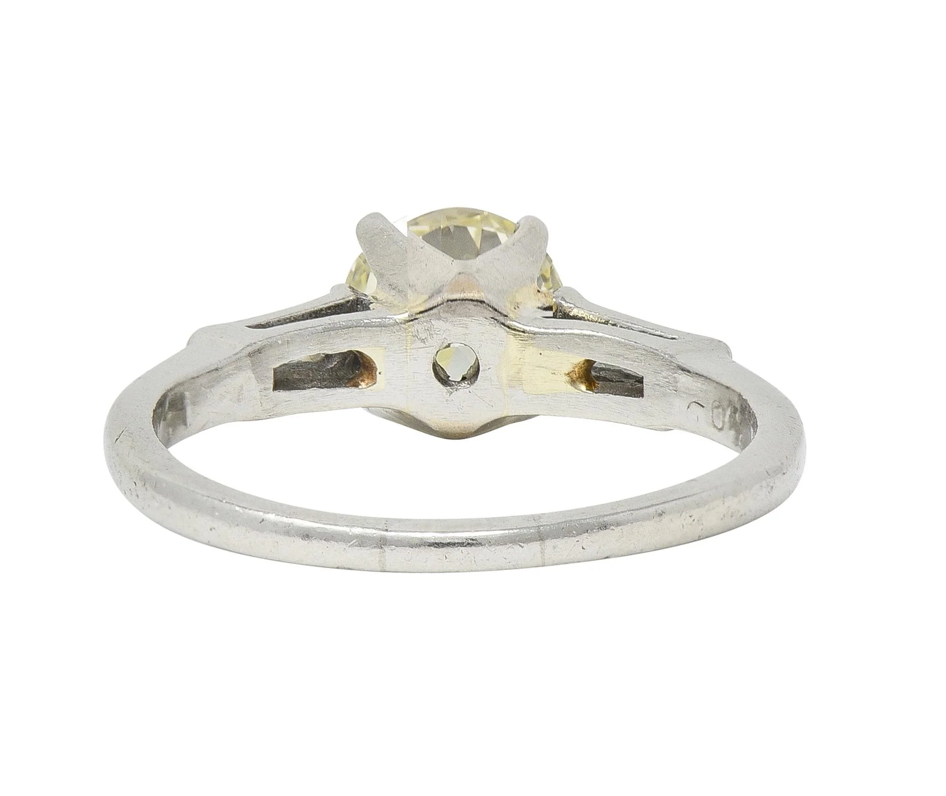 1950s Mid Century 1.50 CTW Transitional Diamond Platinum Three Stone Vintage Engagement Ring - Image 4