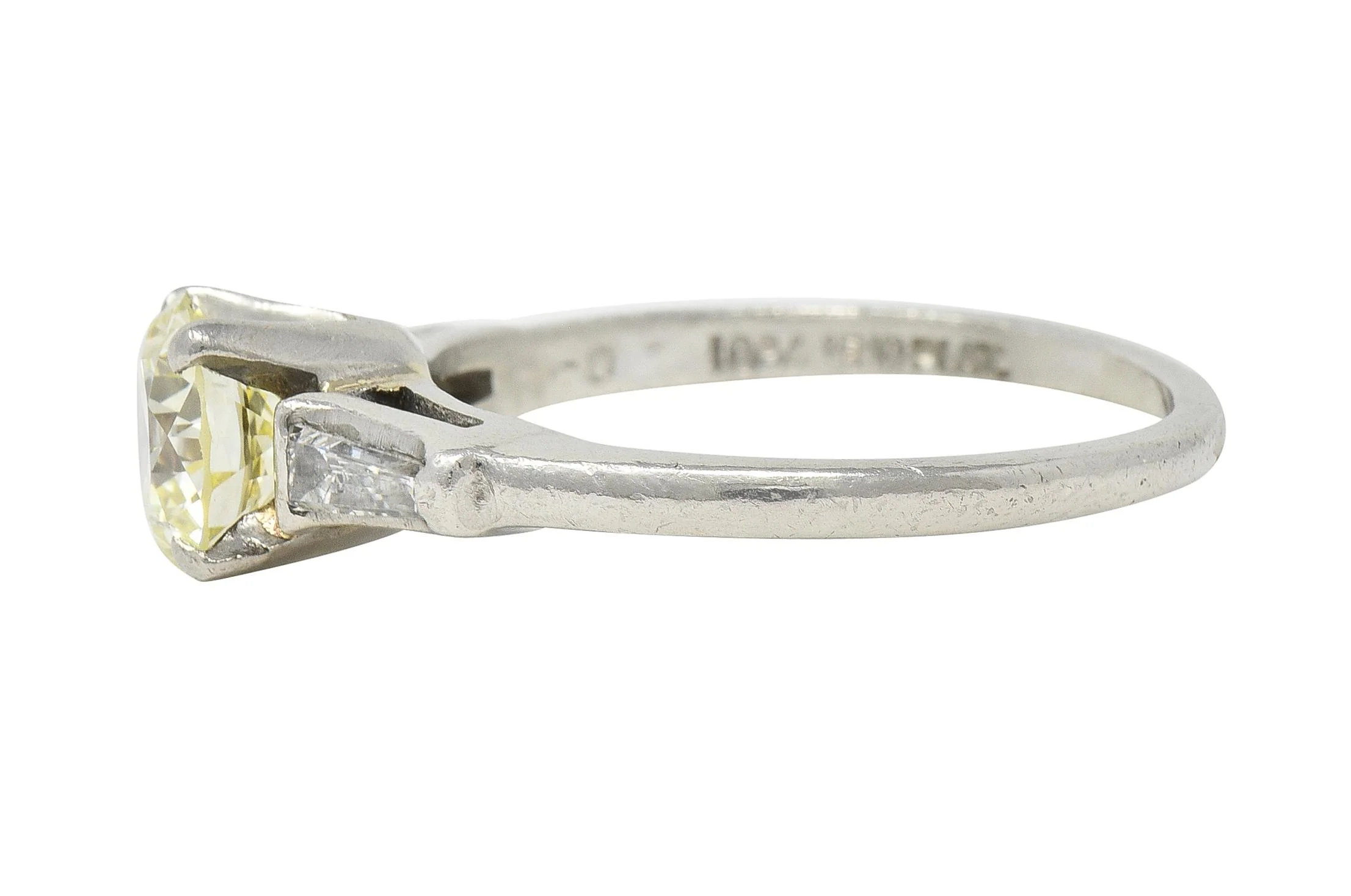 1950s Mid Century 1.50 CTW Transitional Diamond Platinum Three Stone Vintage Engagement Ring - Image 5