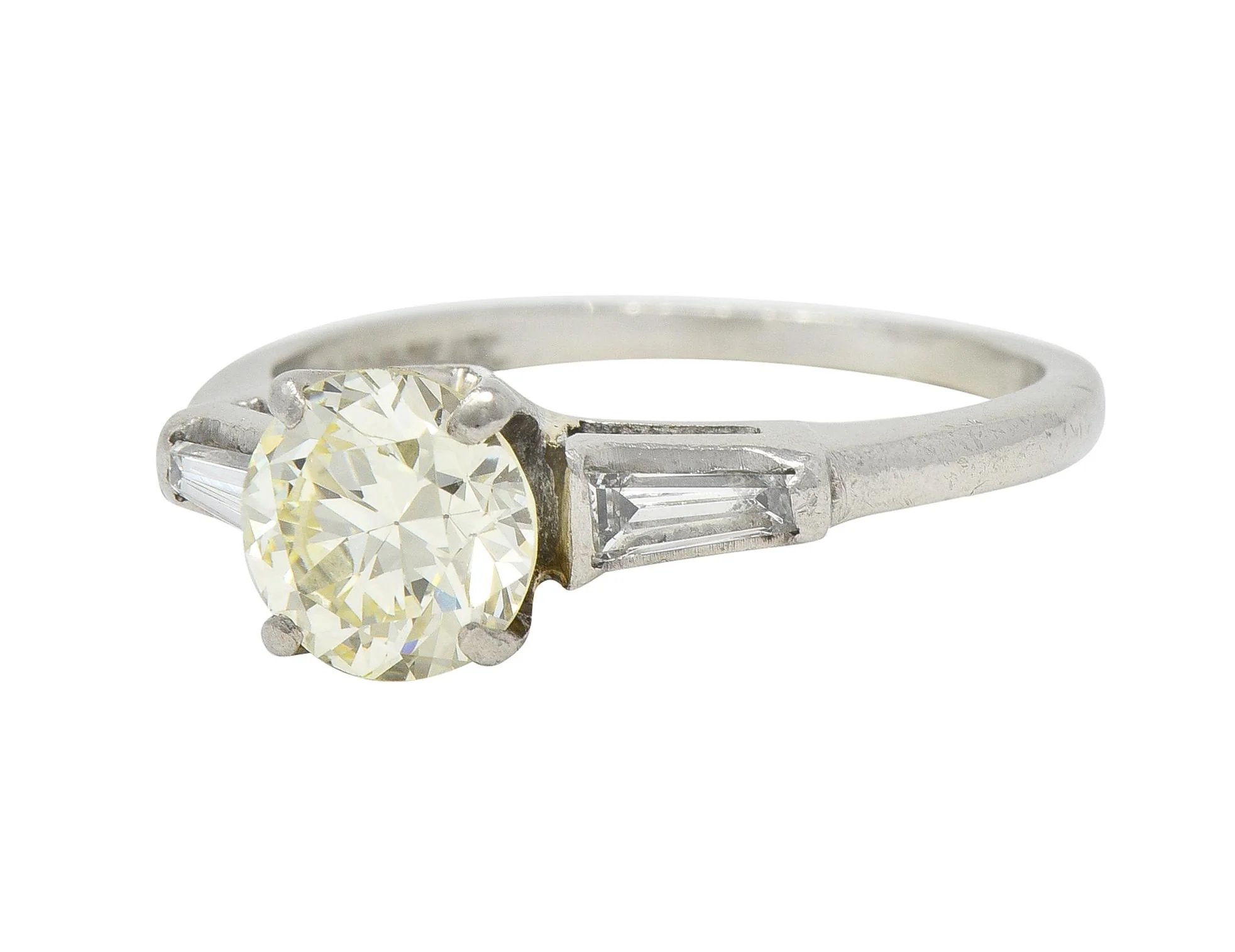 1950s Mid Century 1.50 CTW Transitional Diamond Platinum Three Stone Vintage Engagement Ring - Image 6