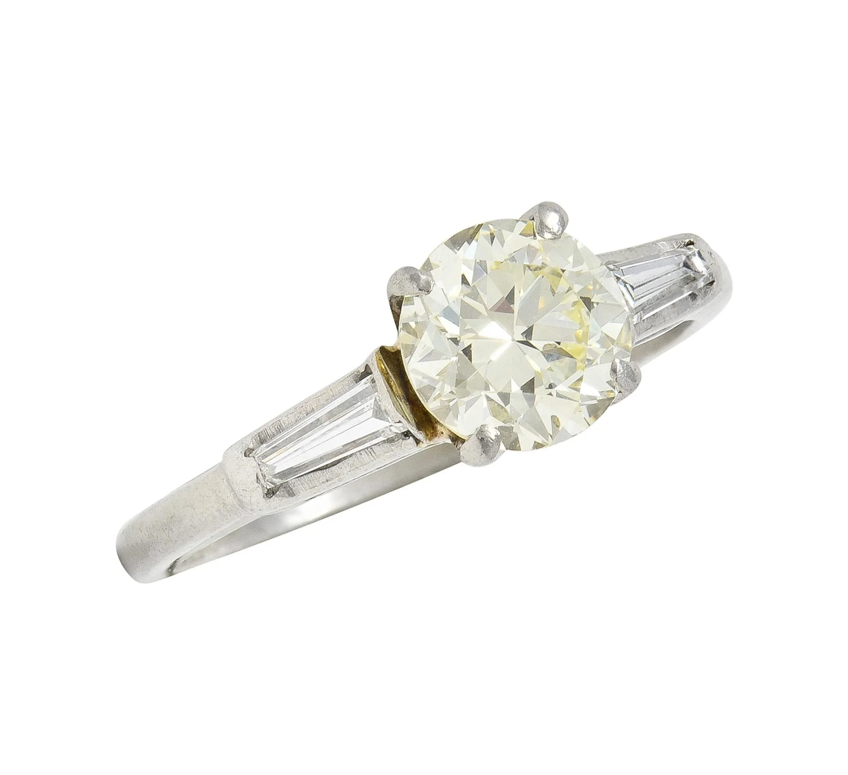 1950s Mid Century 1.50 CTW Transitional Diamond Platinum Three Stone Vintage Engagement Ring - Image 8