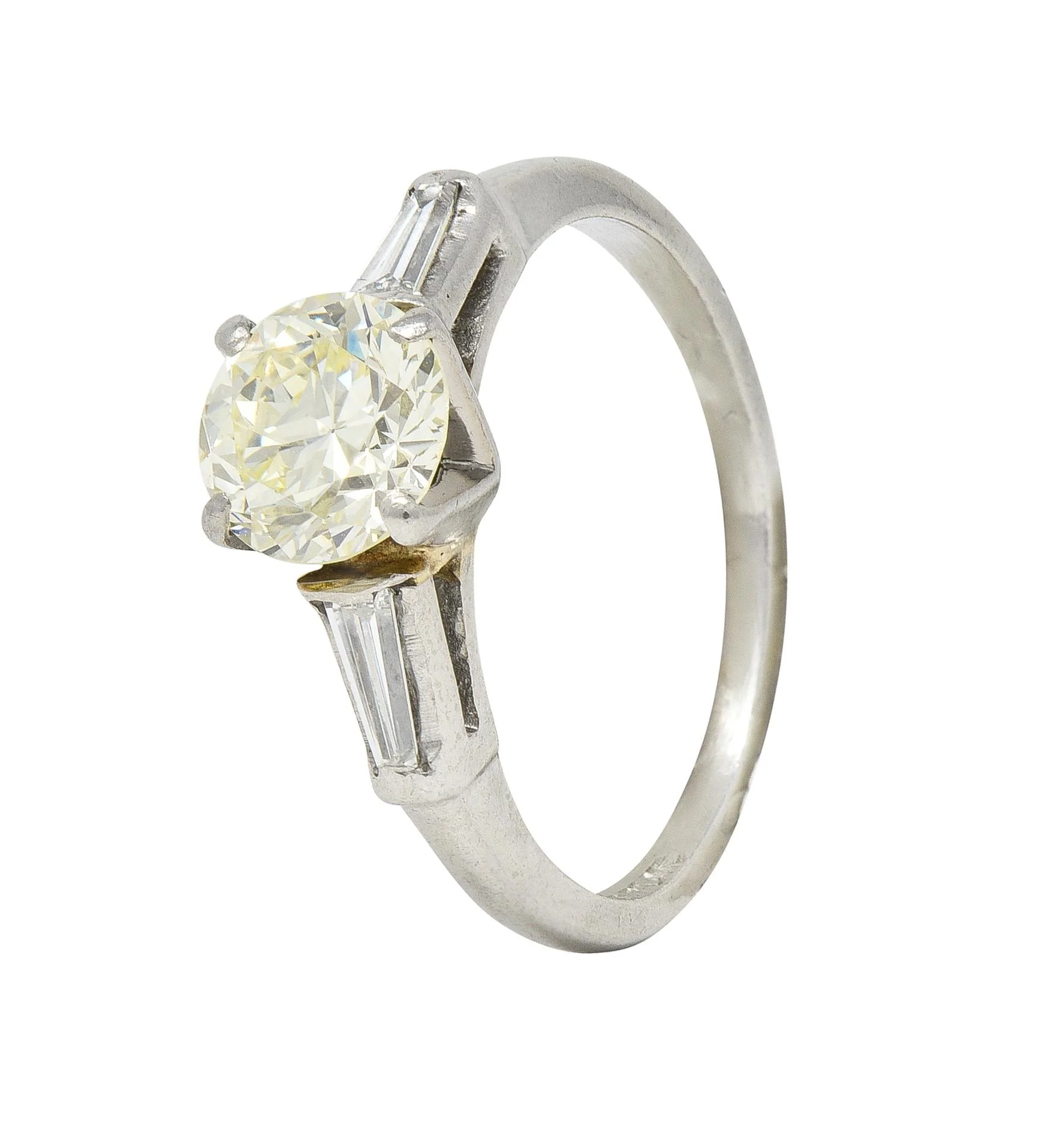 1950s Mid Century 1.50 CTW Transitional Diamond Platinum Three Stone Vintage Engagement Ring - Image 9