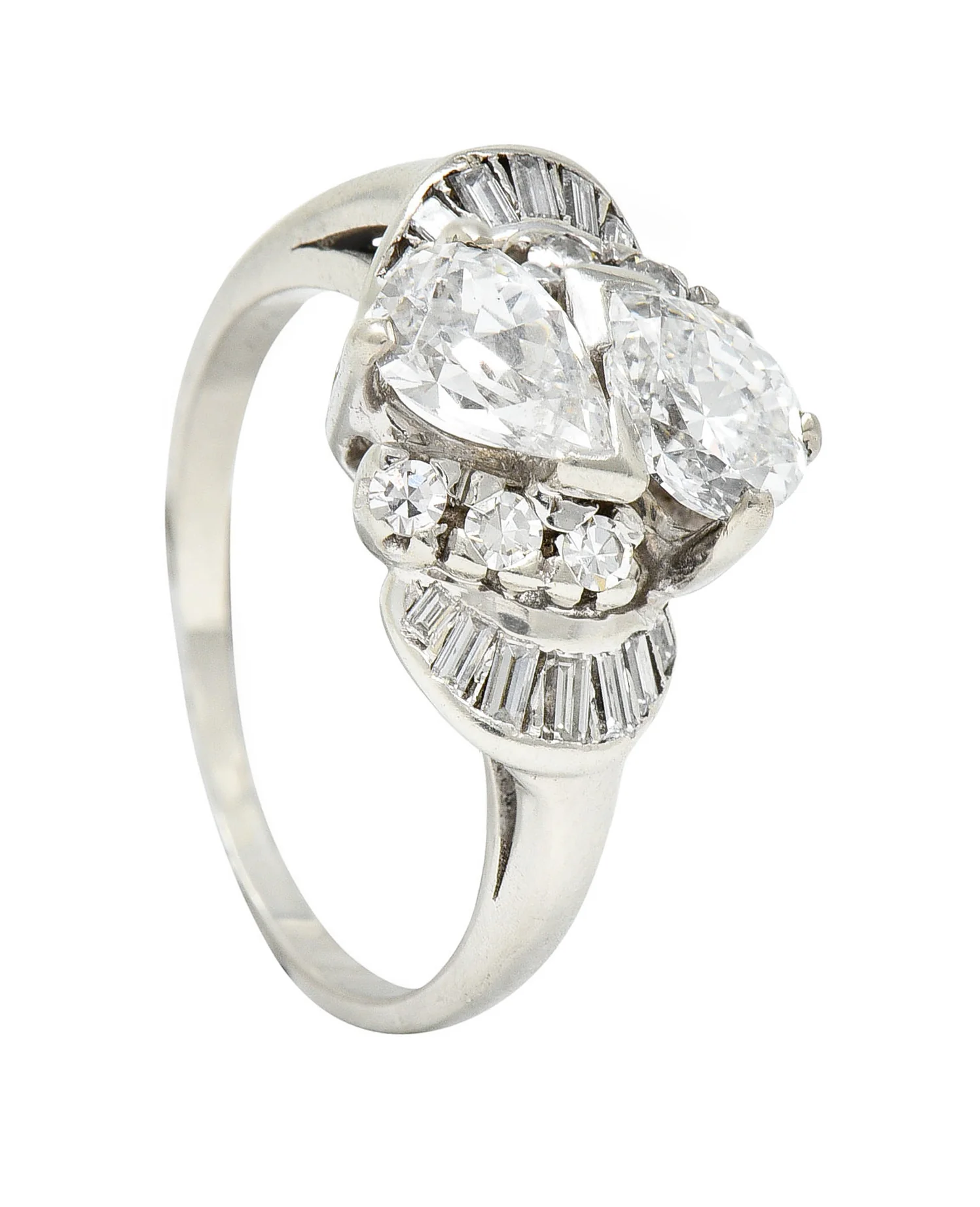 1950's Mid-Century 1.74 CTW Diamond 14 Karat White Gold Bypass Ring - Image 12