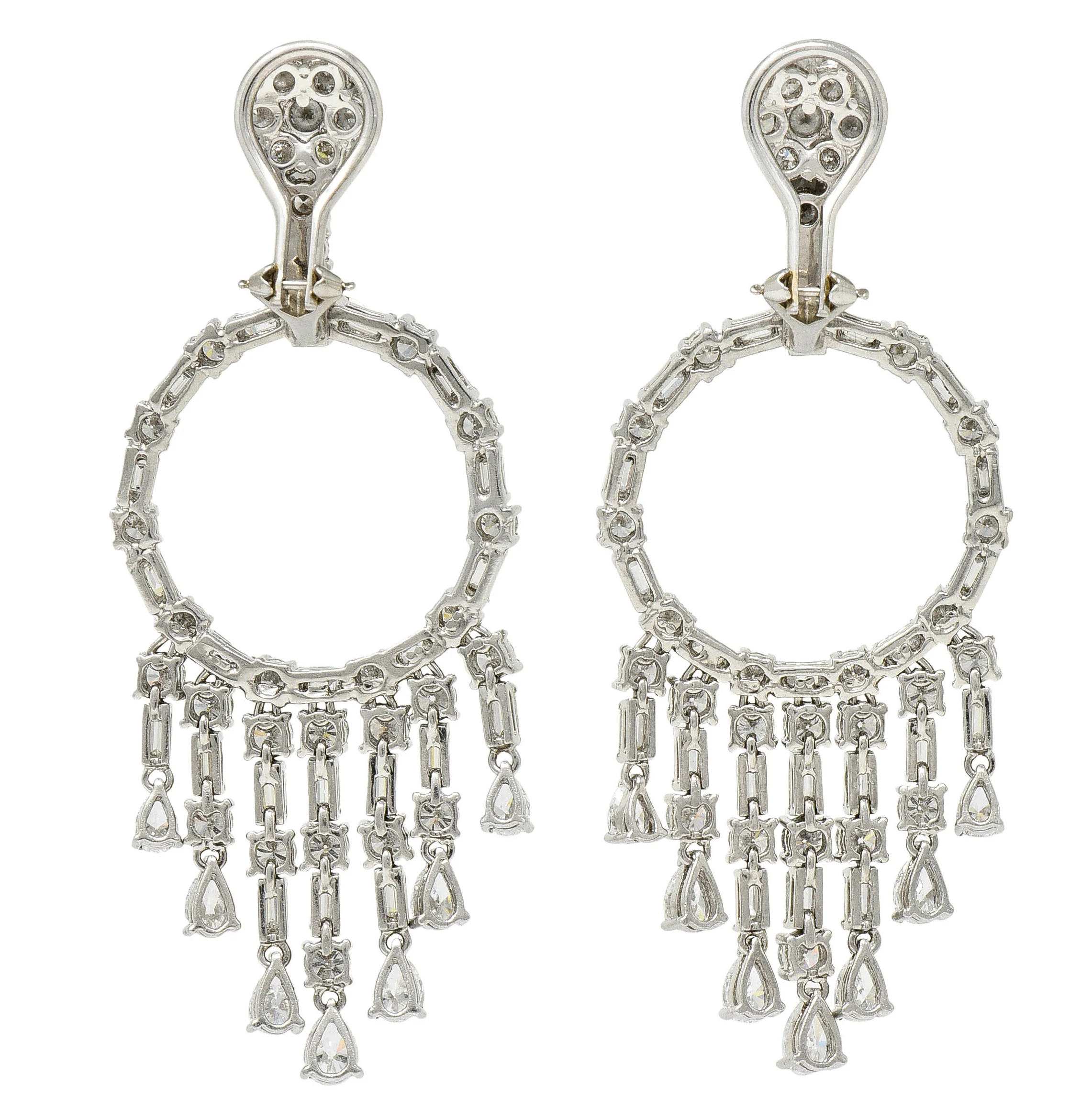 1950's Mid-Century 12.00 CTW Diamond 18 Karat White Gold Circle Tassel Ear-Clip Earrings - Image 3