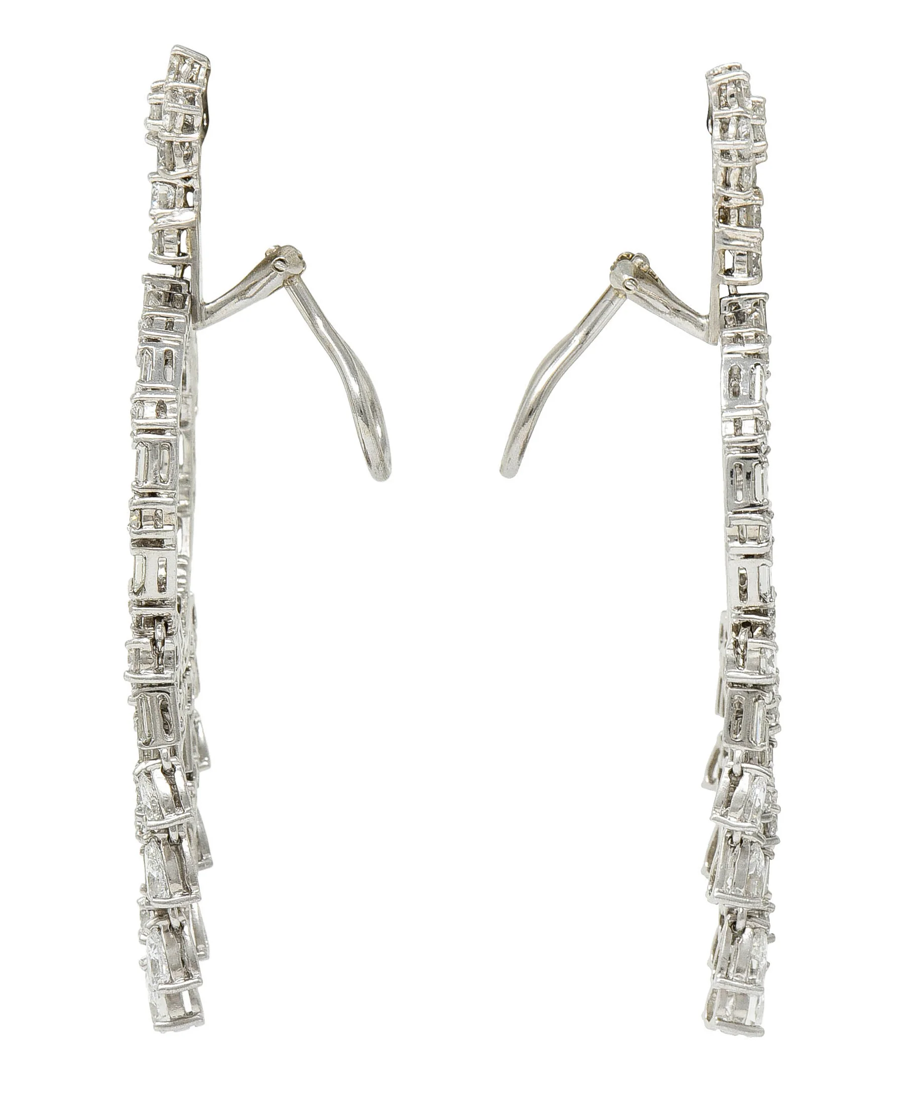 1950's Mid-Century 12.00 CTW Diamond 18 Karat White Gold Circle Tassel Ear-Clip Earrings - Image 4
