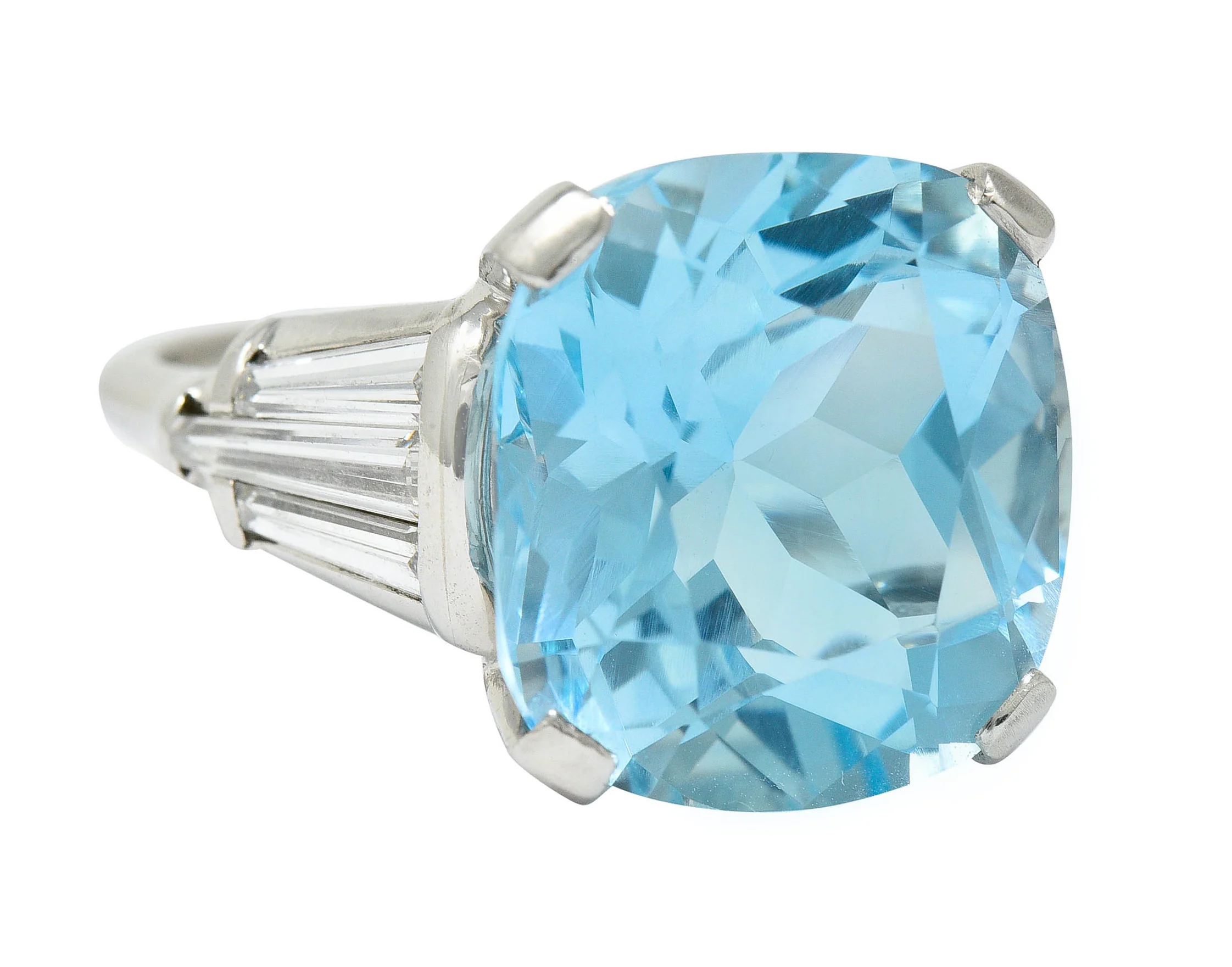 1950's Mid-Century 14.75 CTW Aquamarine Diamond Platinum Statement Ring - Image 2