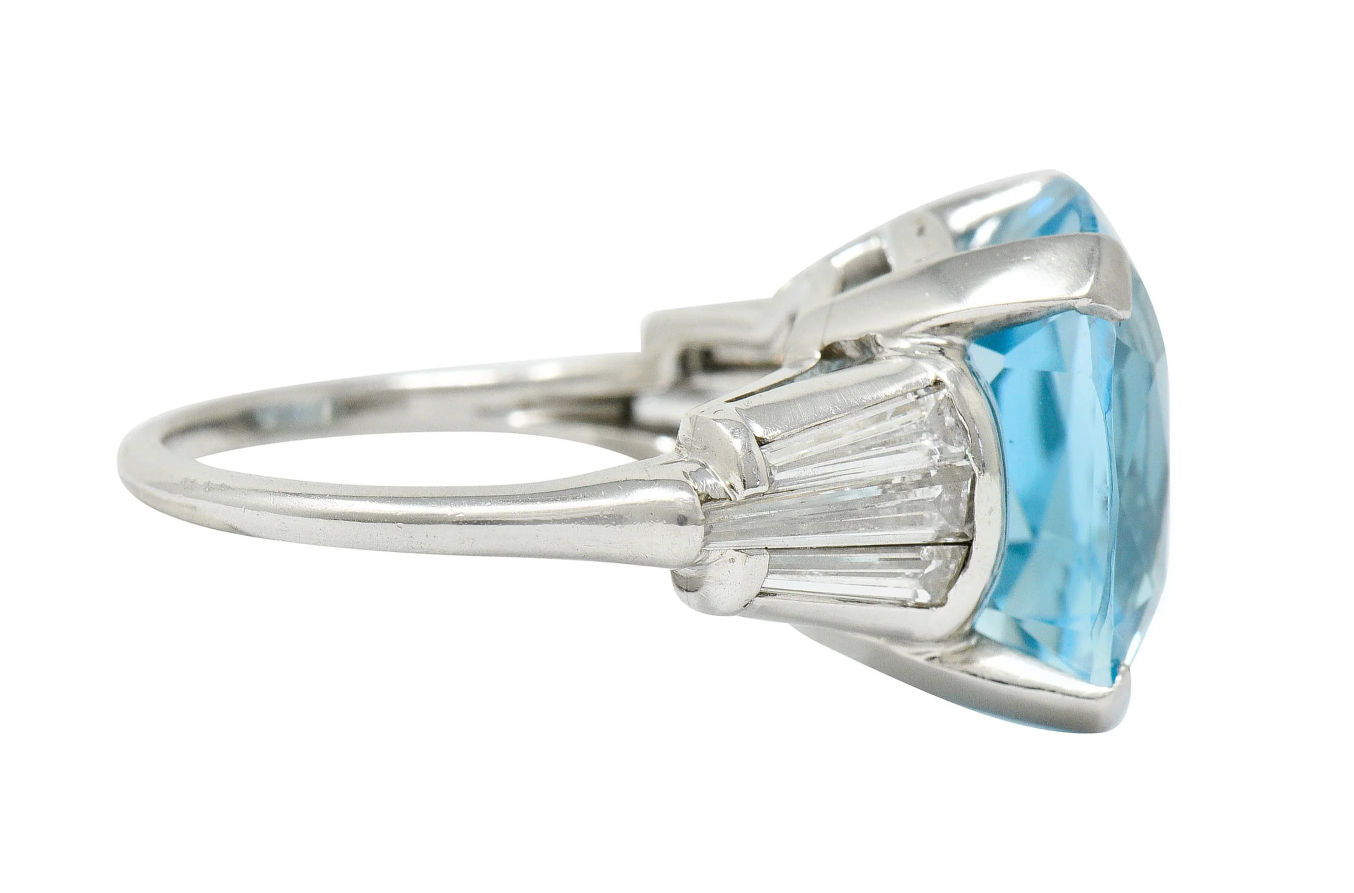 1950's Mid-Century 14.75 CTW Aquamarine Diamond Platinum Statement Ring - Image 3
