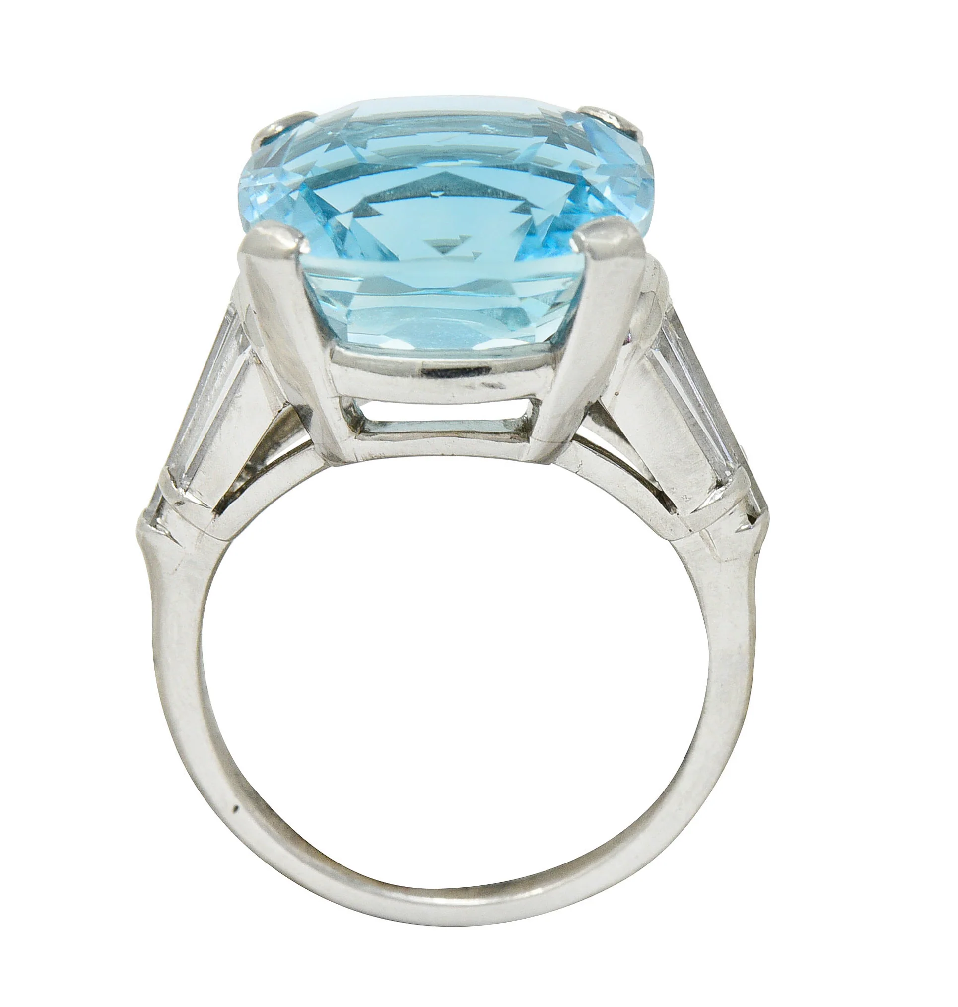 1950's Mid-Century 14.75 CTW Aquamarine Diamond Platinum Statement Ring - Image 7