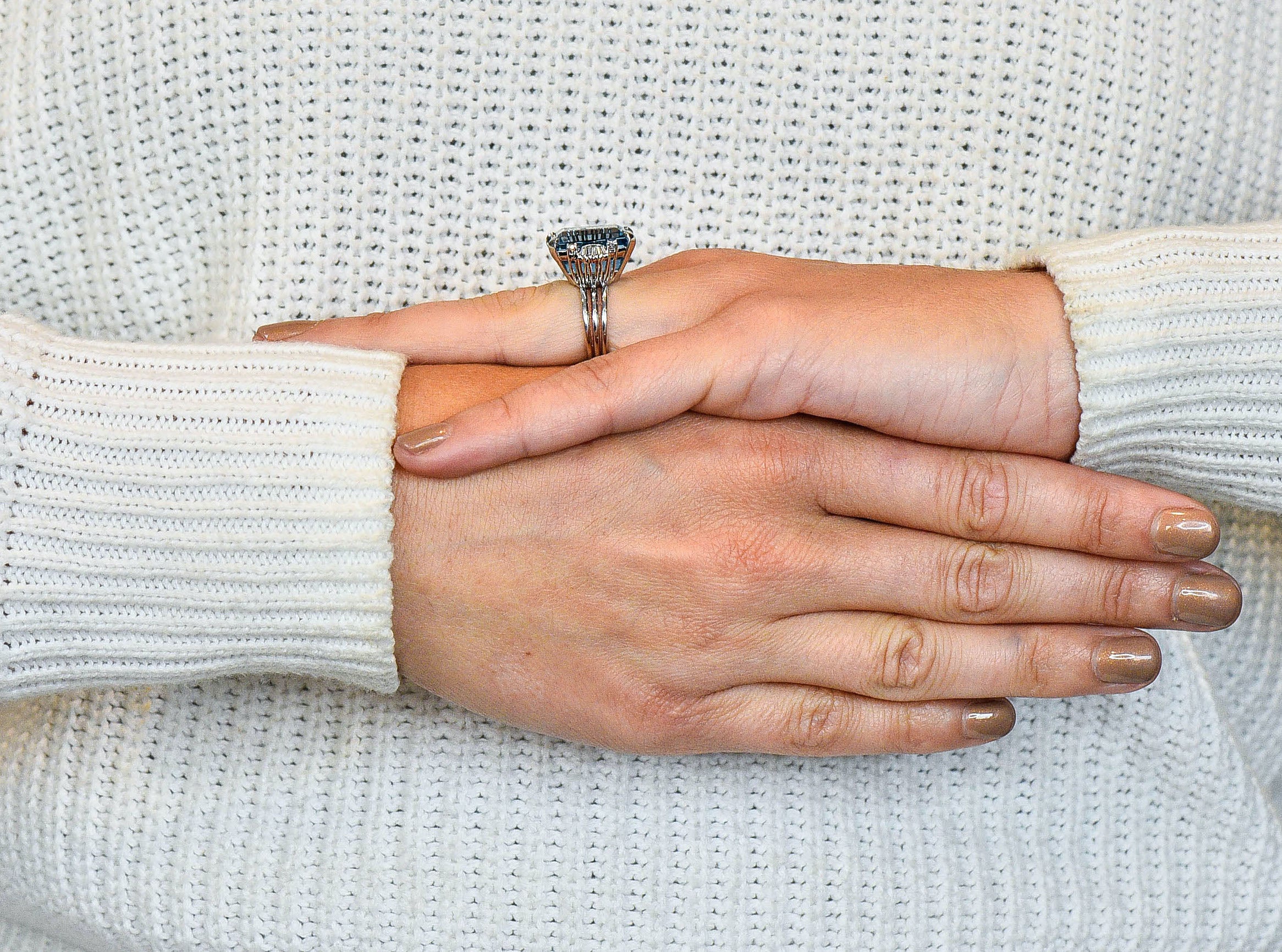 1950's Mid-Century 15.40 CTW Aquamarine Diamond Platinum Cocktail Ring - Image 11