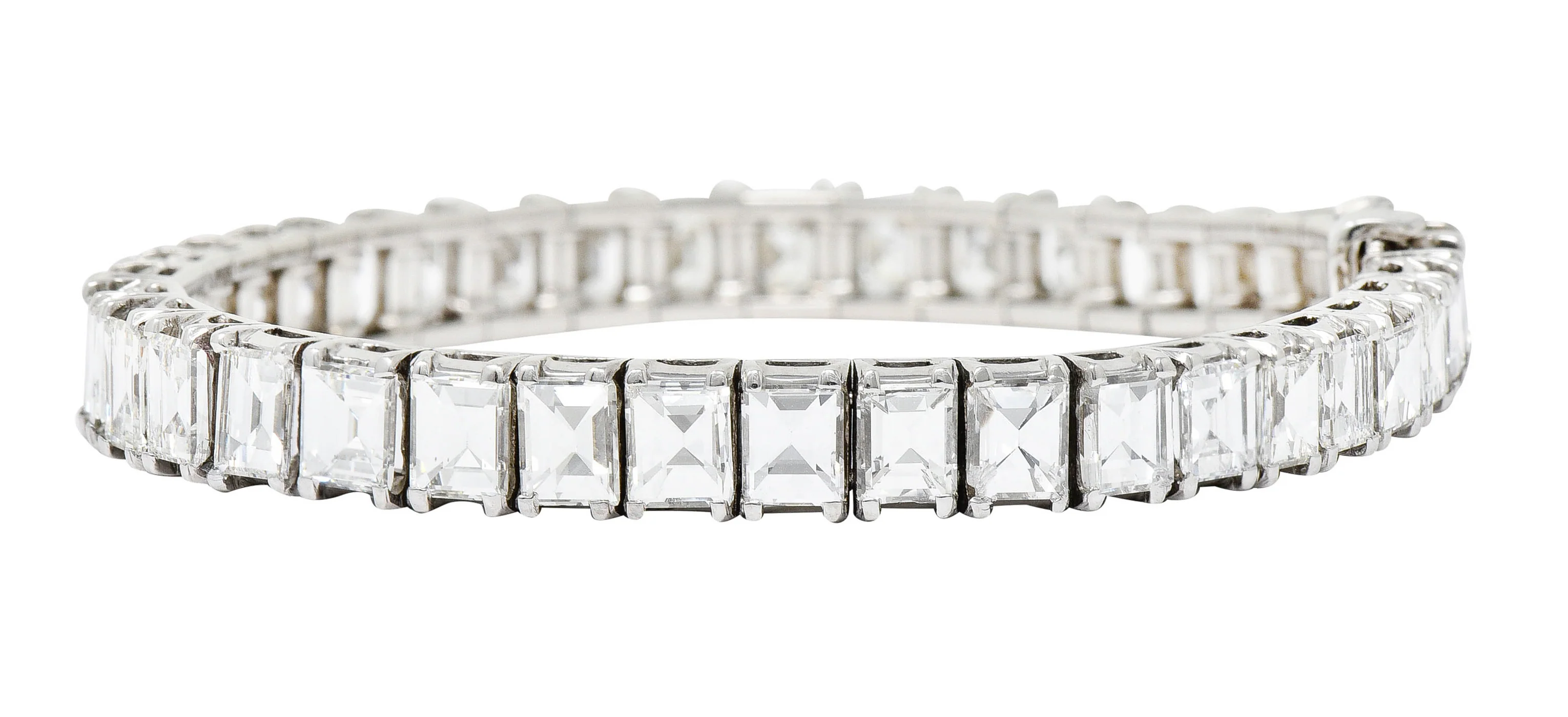 1950's Mid-Century 19.25 CTW Step Cut Diamond Platinum Tennis Line Bracelet - Image 11