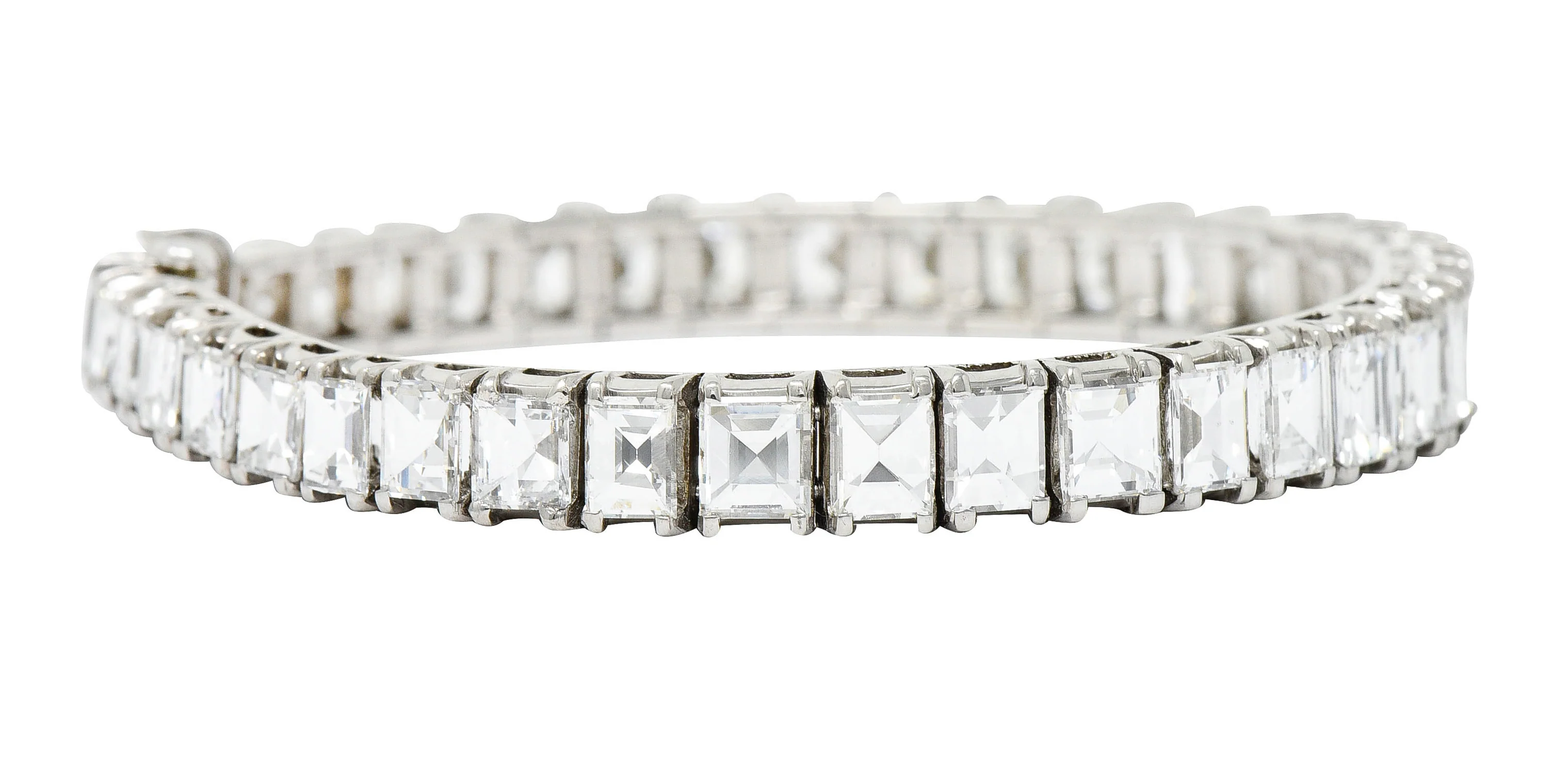 1950's Mid-Century 19.25 CTW Step Cut Diamond Platinum Tennis Line Bracelet - Image 8