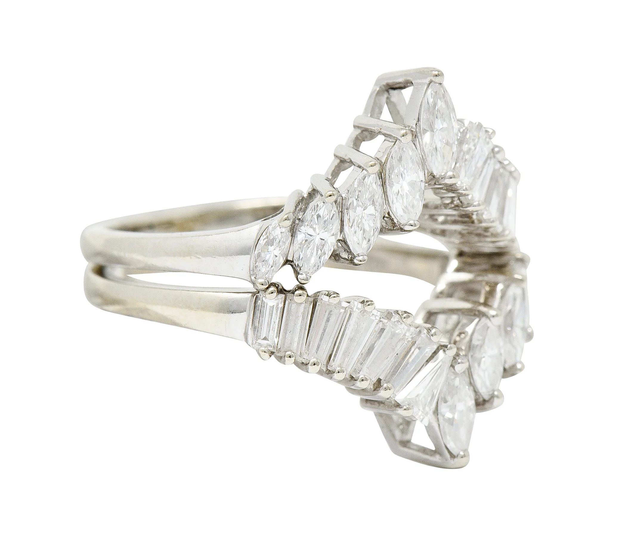 1950's Mid-Century 2.00 CTW Diamond 14 Karat White Gold Chevron Band Rings - Image 2