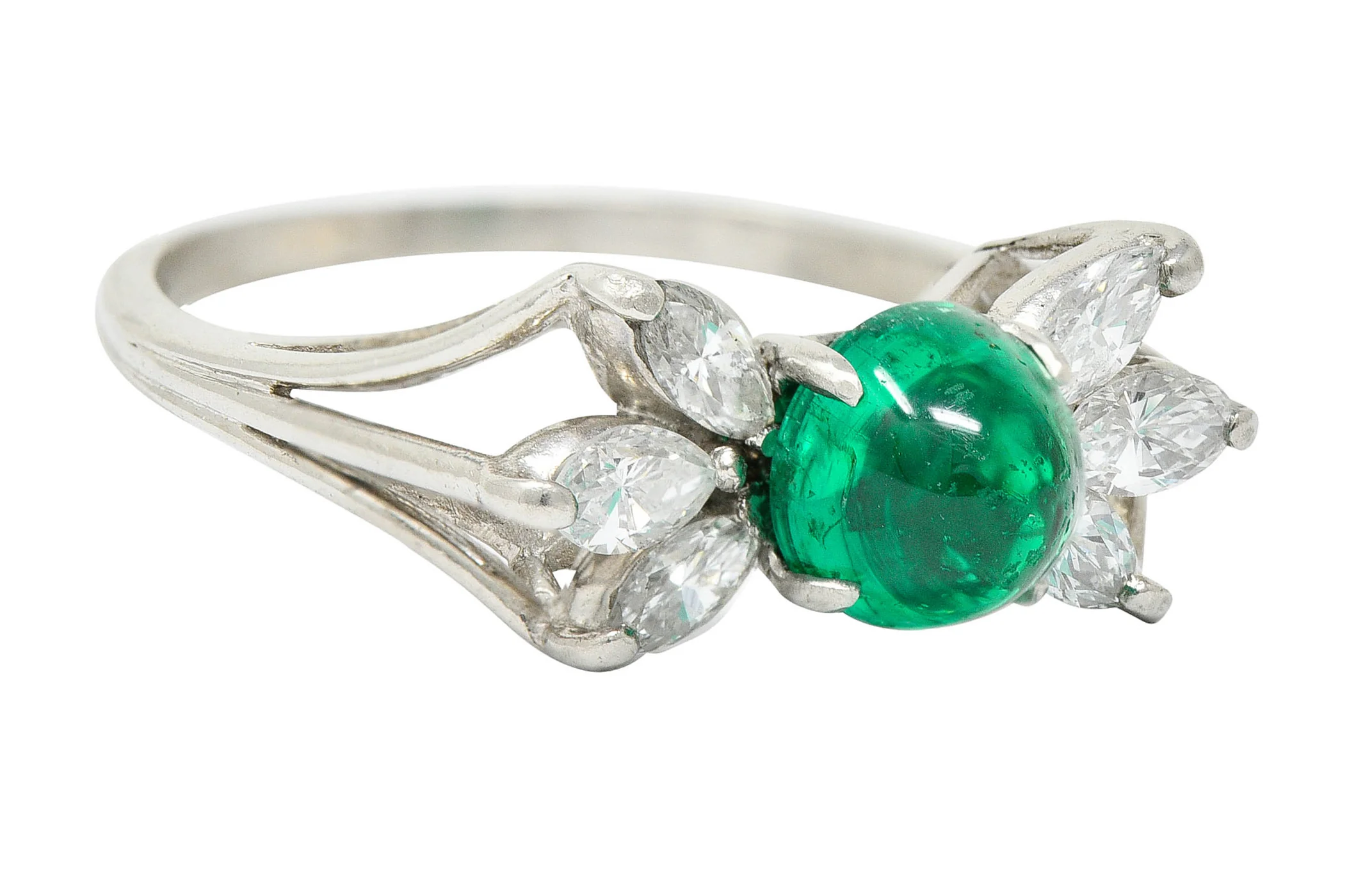 1950's Mid-Century 2.13 CTW Colombian Emerald Diamond Platinum Bow Cluster Ring AGL - Image 2