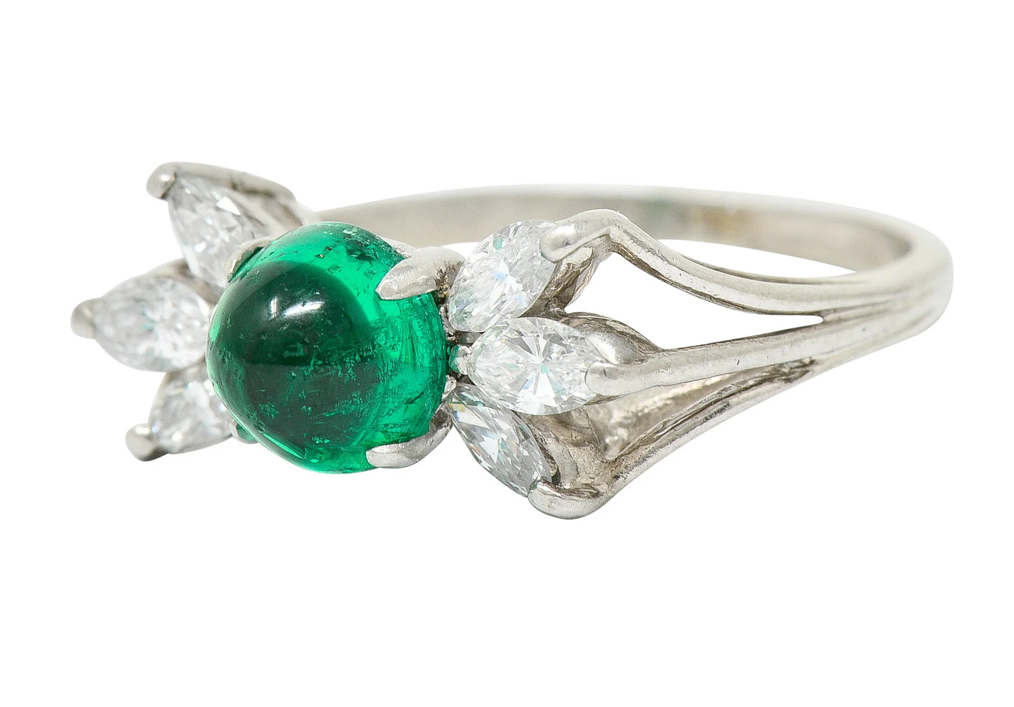 1950's Mid-Century 2.13 CTW Colombian Emerald Diamond Platinum Bow Cluster Ring AGL - Image 6