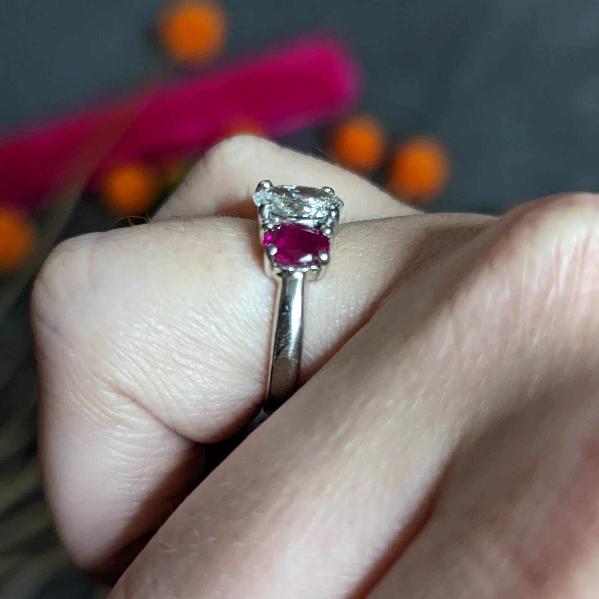 1950's Mid-Century 2.13 CTW Diamond Ruby Platinum Three Stone Ring GIA - Image 8