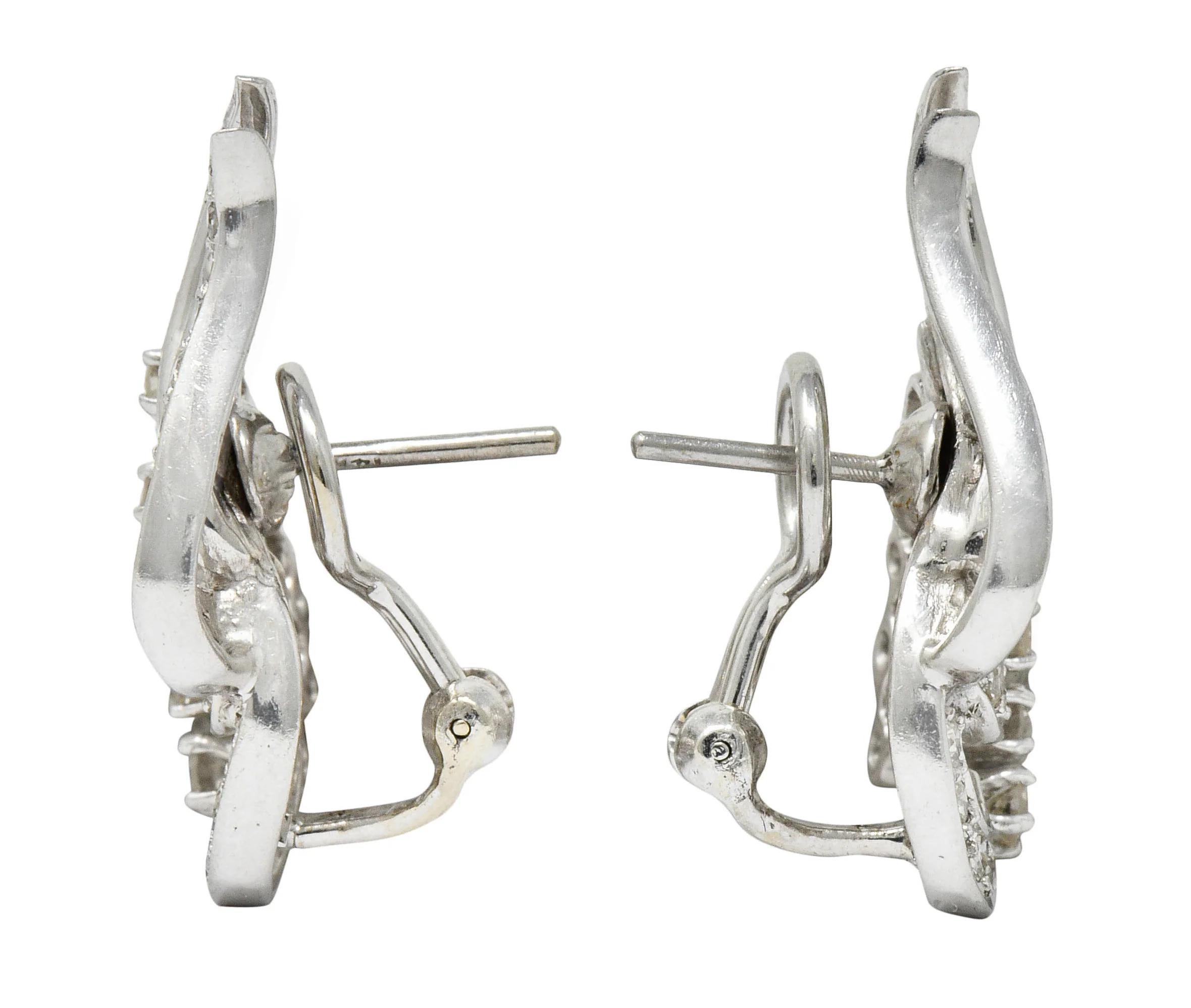 1950's Mid-Century 2.62 CTW Diamond Platinum Tendril Earrings - Image 3