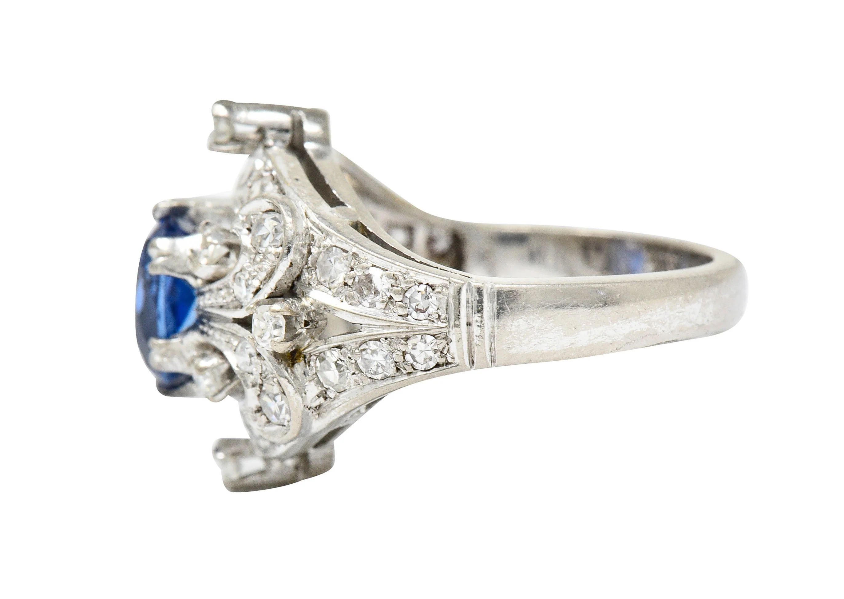 1950's Mid-Century 2.90 CTW Sapphire Diamond 18 Karat White Gold Cocktail Ring - Image 5