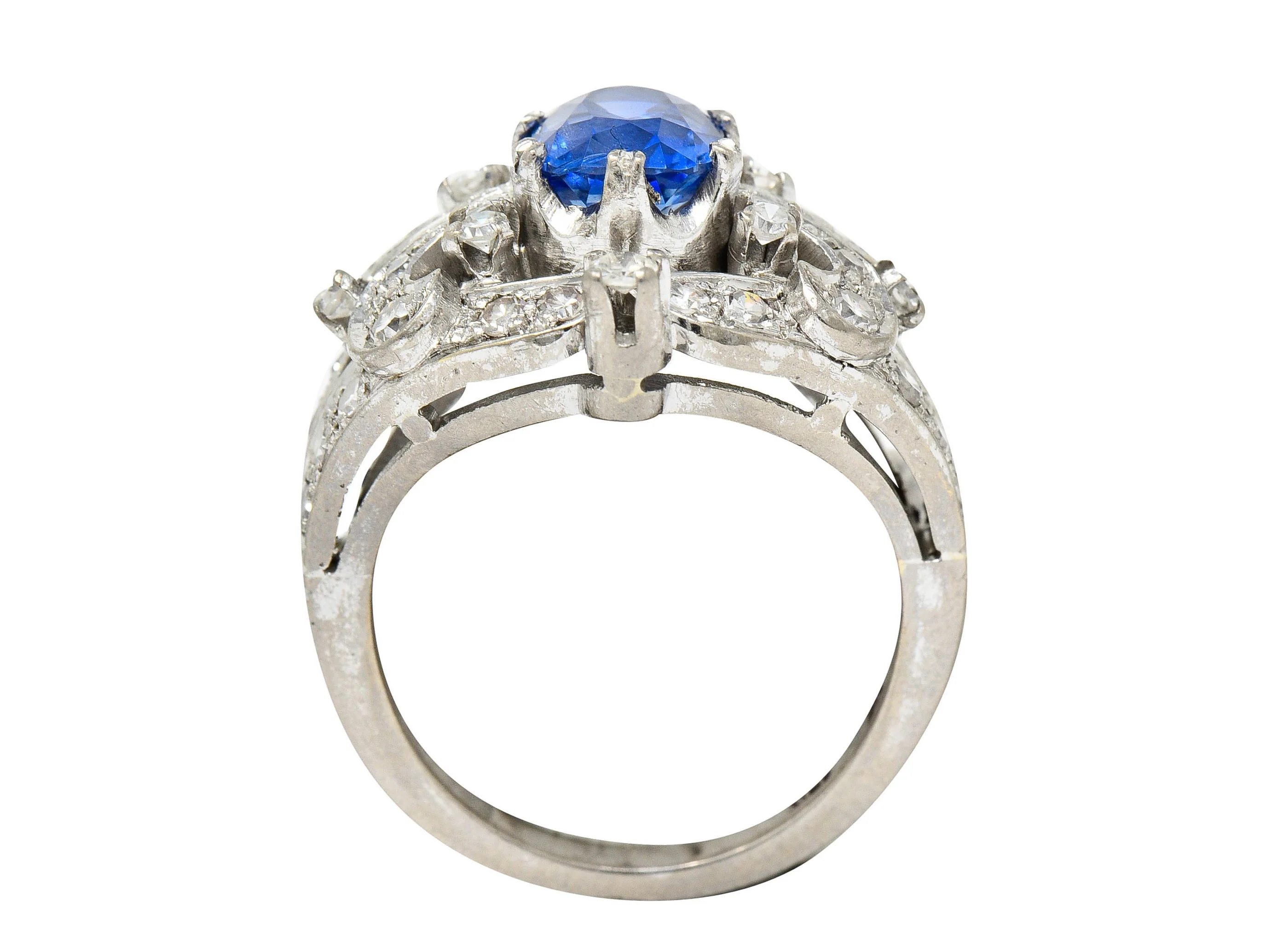 1950's Mid-Century 2.90 CTW Sapphire Diamond 18 Karat White Gold Cocktail Ring - Image 8