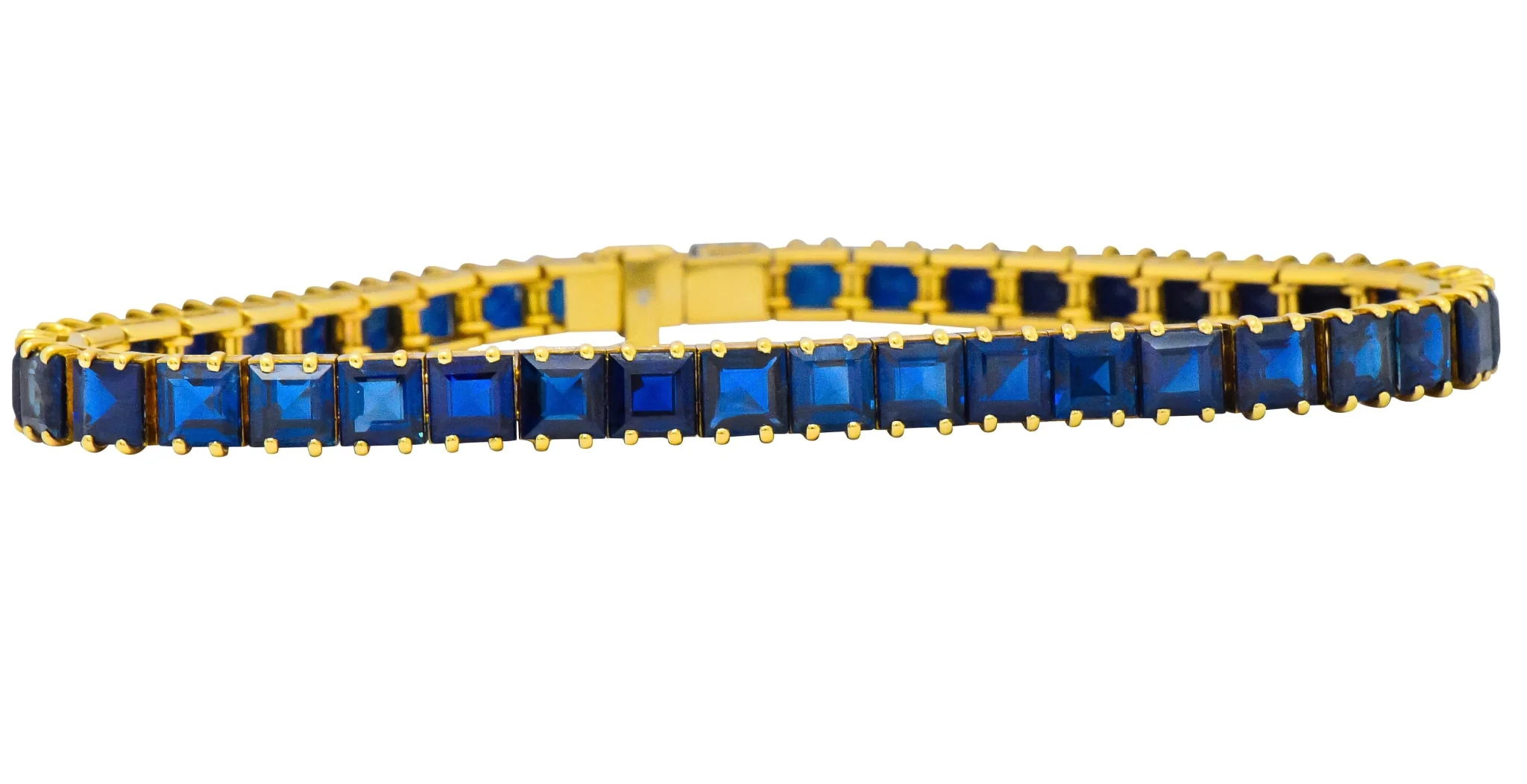 1950's Mid-Century 22.00 CTW No Heat Sapphire 18 Karat Gold Line Bracelet GIA - Image 8
