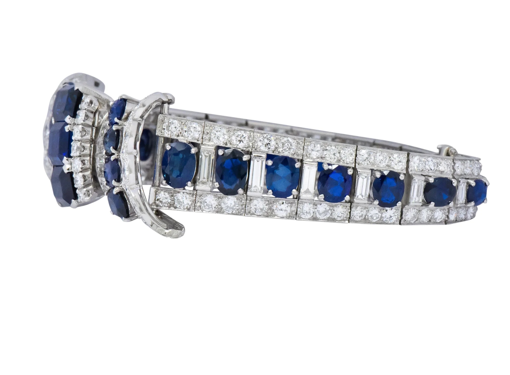 1950's Mid-Century 27.50 CTW Sapphire Diamond Platinum Bow Link Bracelet - Image 3