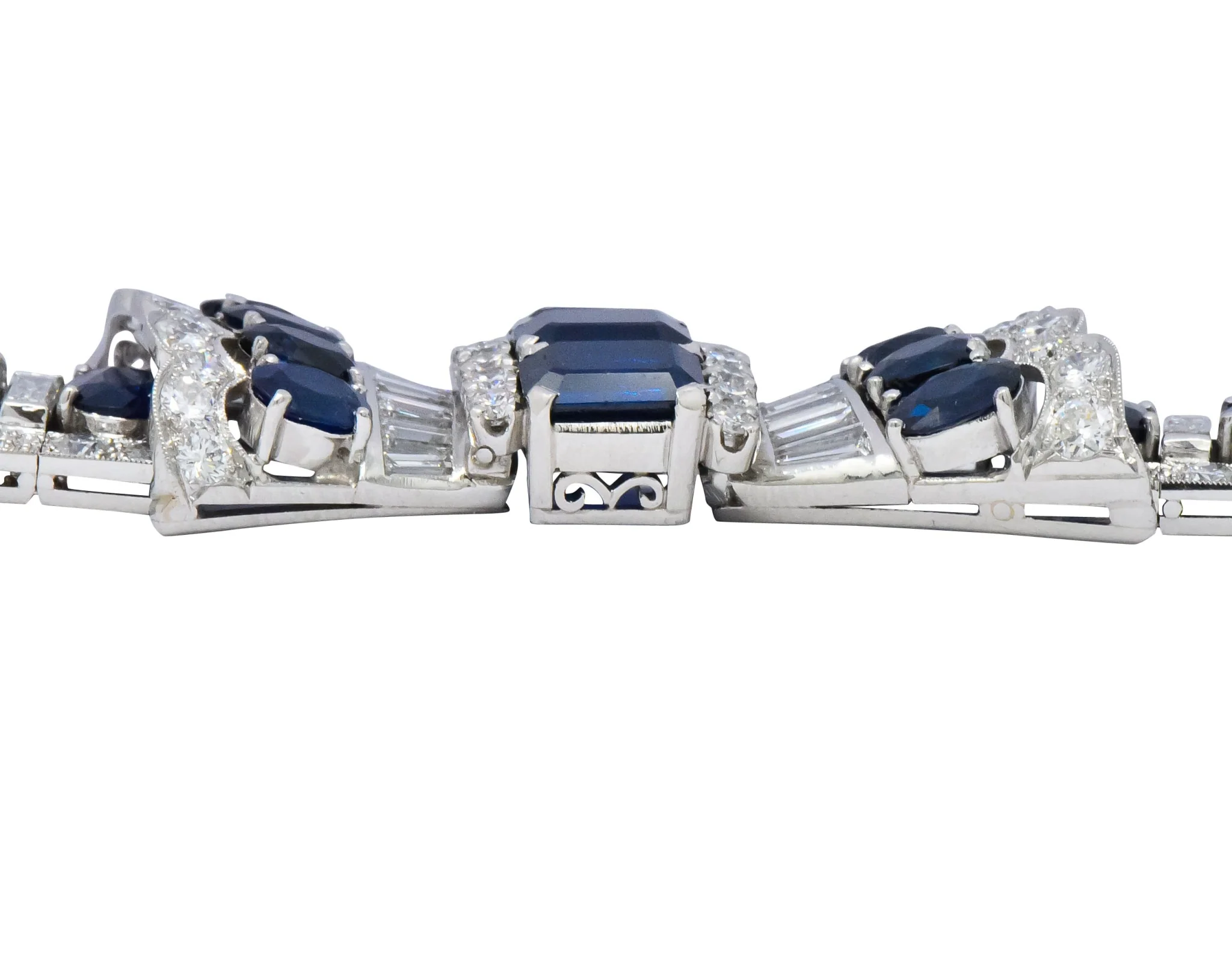 1950's Mid-Century 27.50 CTW Sapphire Diamond Platinum Bow Link Bracelet - Image 4