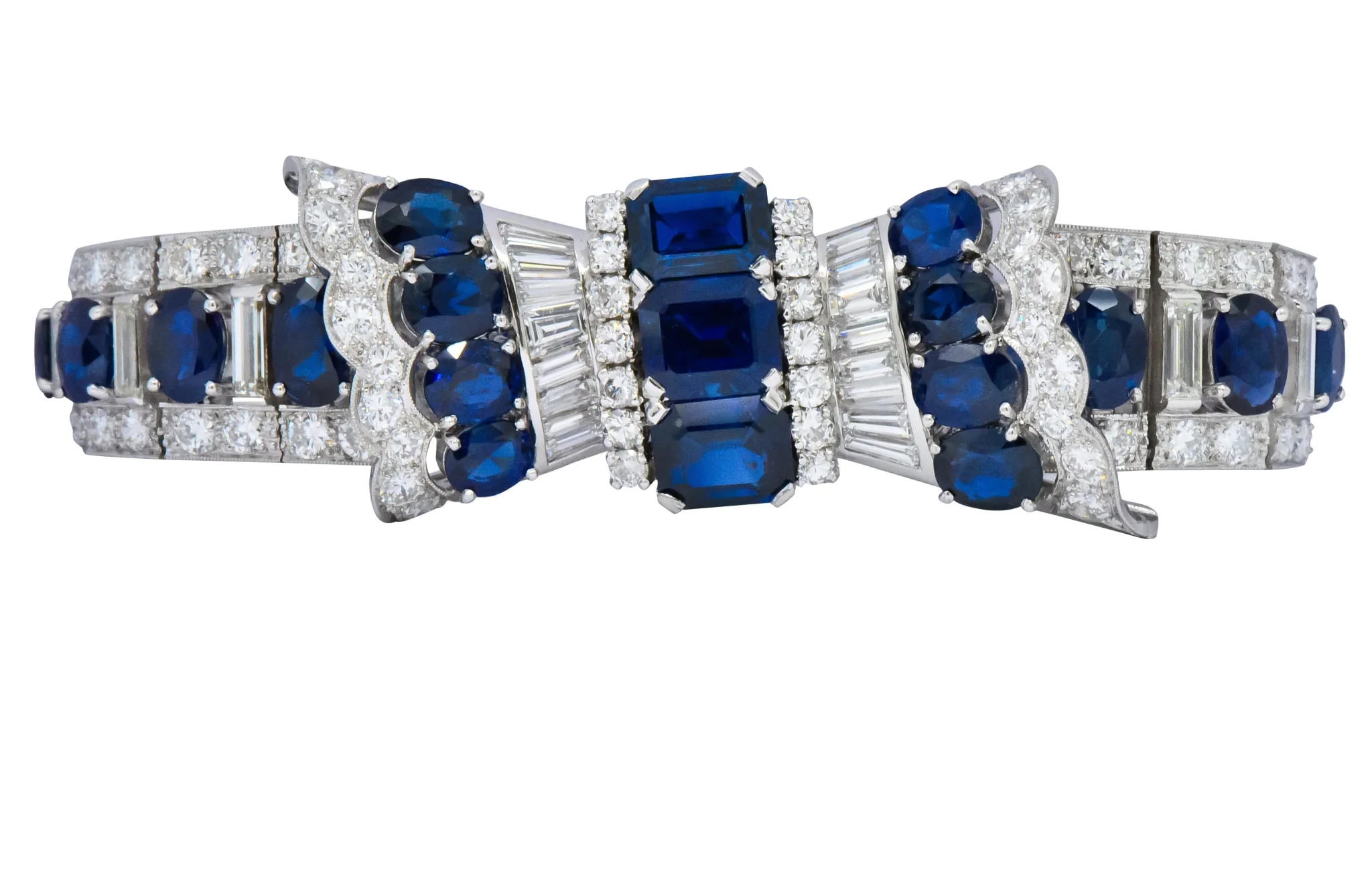 1950's Mid-Century 27.50 CTW Sapphire Diamond Platinum Bow Link Bracelet - Image 5
