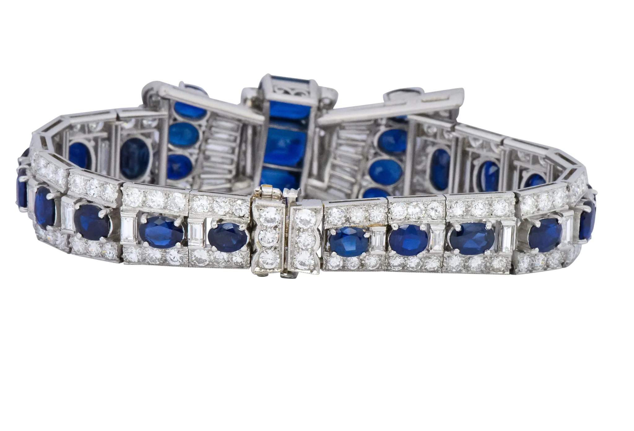 1950's Mid-Century 27.50 CTW Sapphire Diamond Platinum Bow Link Bracelet - Image 7