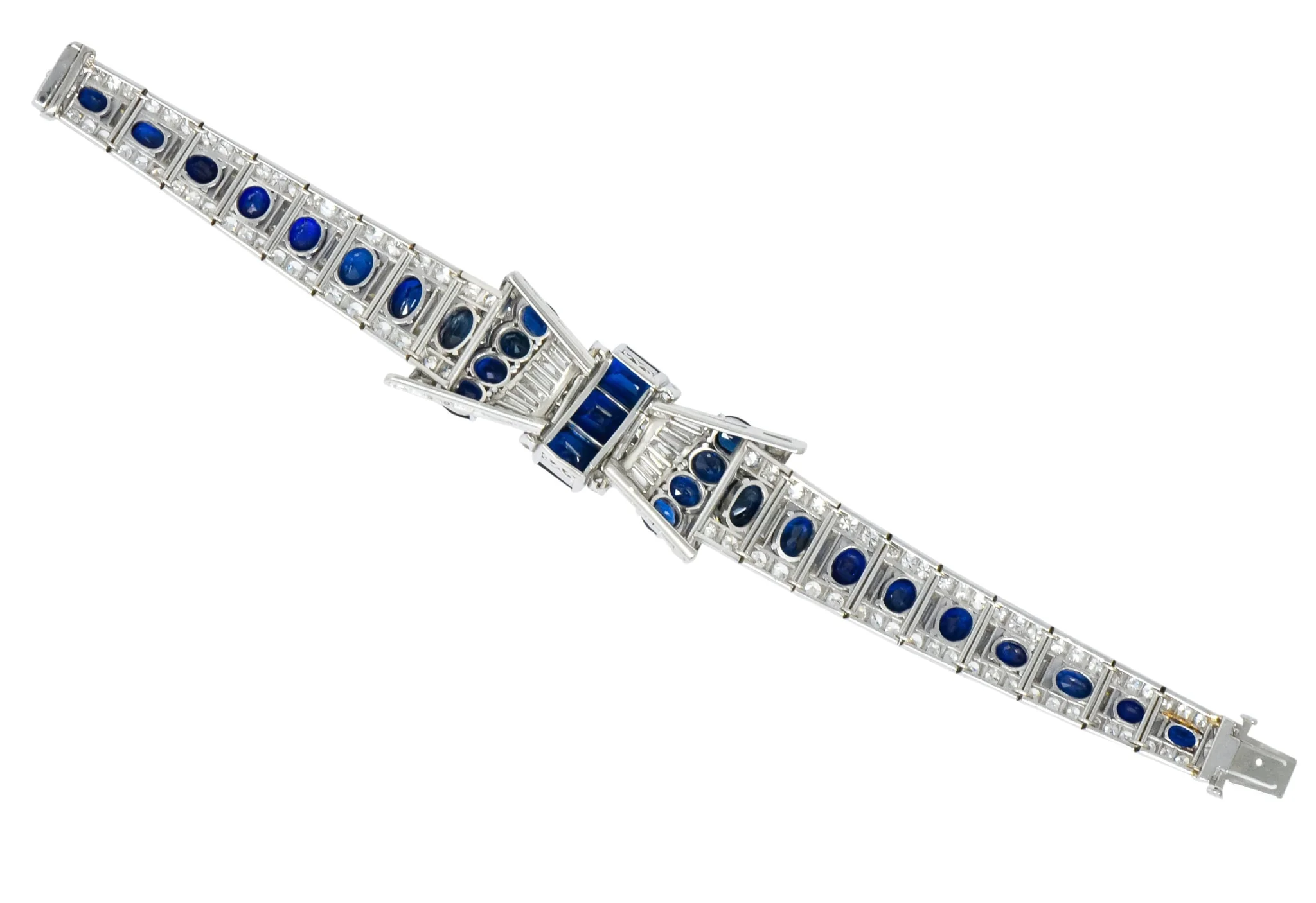 1950's Mid-Century 27.50 CTW Sapphire Diamond Platinum Bow Link Bracelet - Image 8