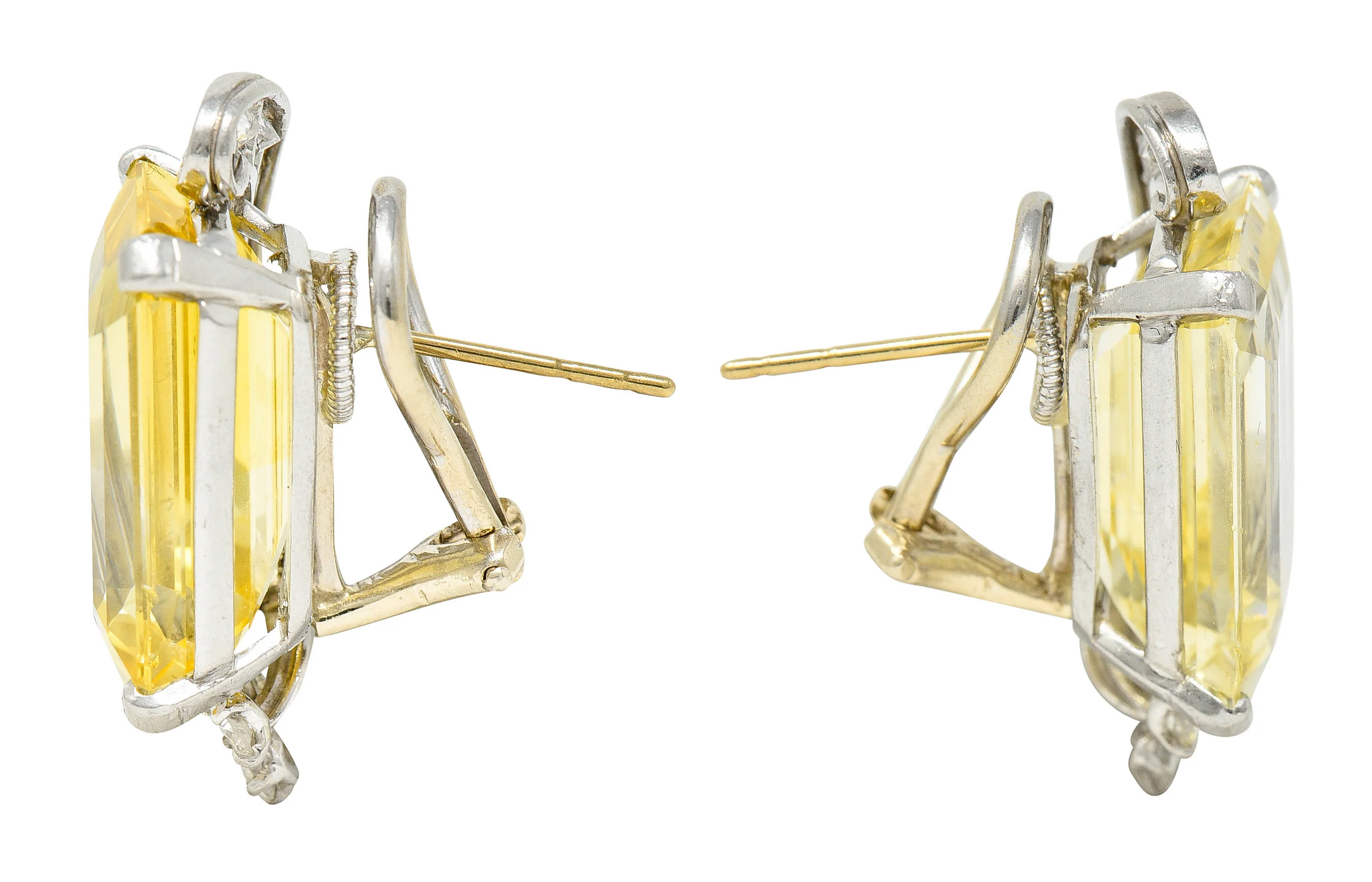 1950's Mid-Century 28.05 CTW Yellow Sapphire Diamond Platinum Earrings - Image 2
