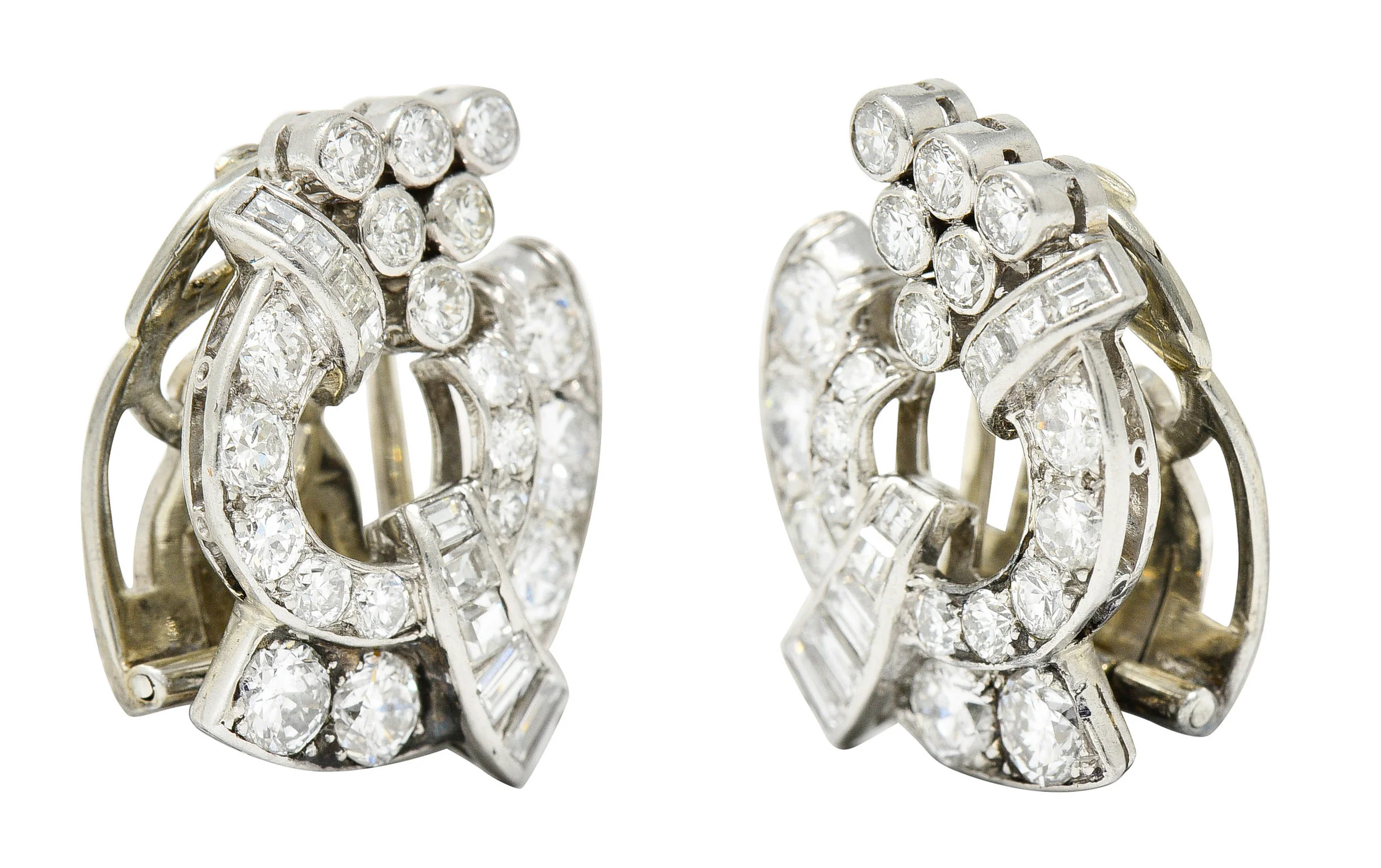 1950's Mid-Century 3.07 CTW Diamond Platinum Ear-Clip Earrings - Image 6