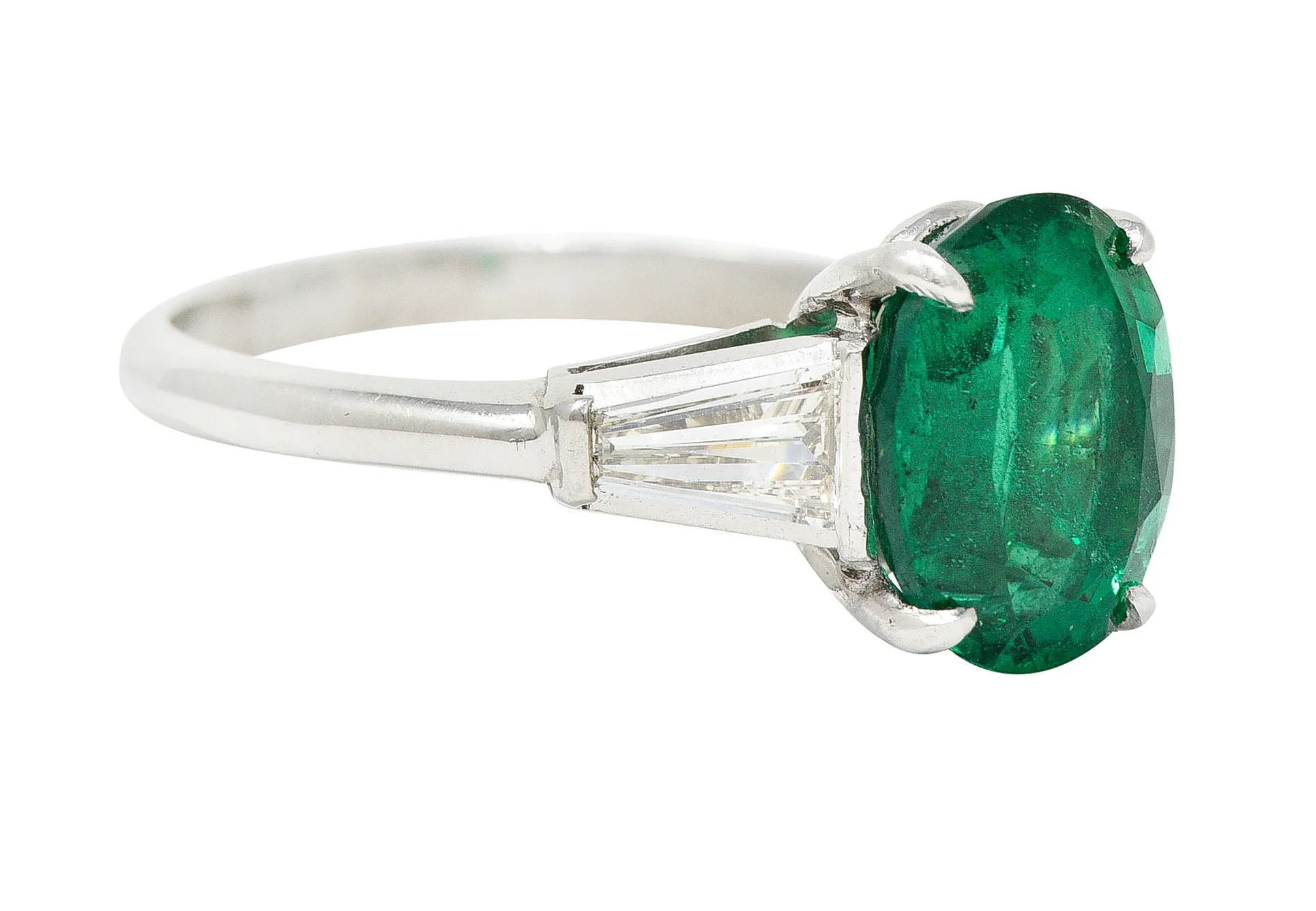 1950's Mid-Century 3.19 CTW Emerald Diamond Platinum Ring - Image 2