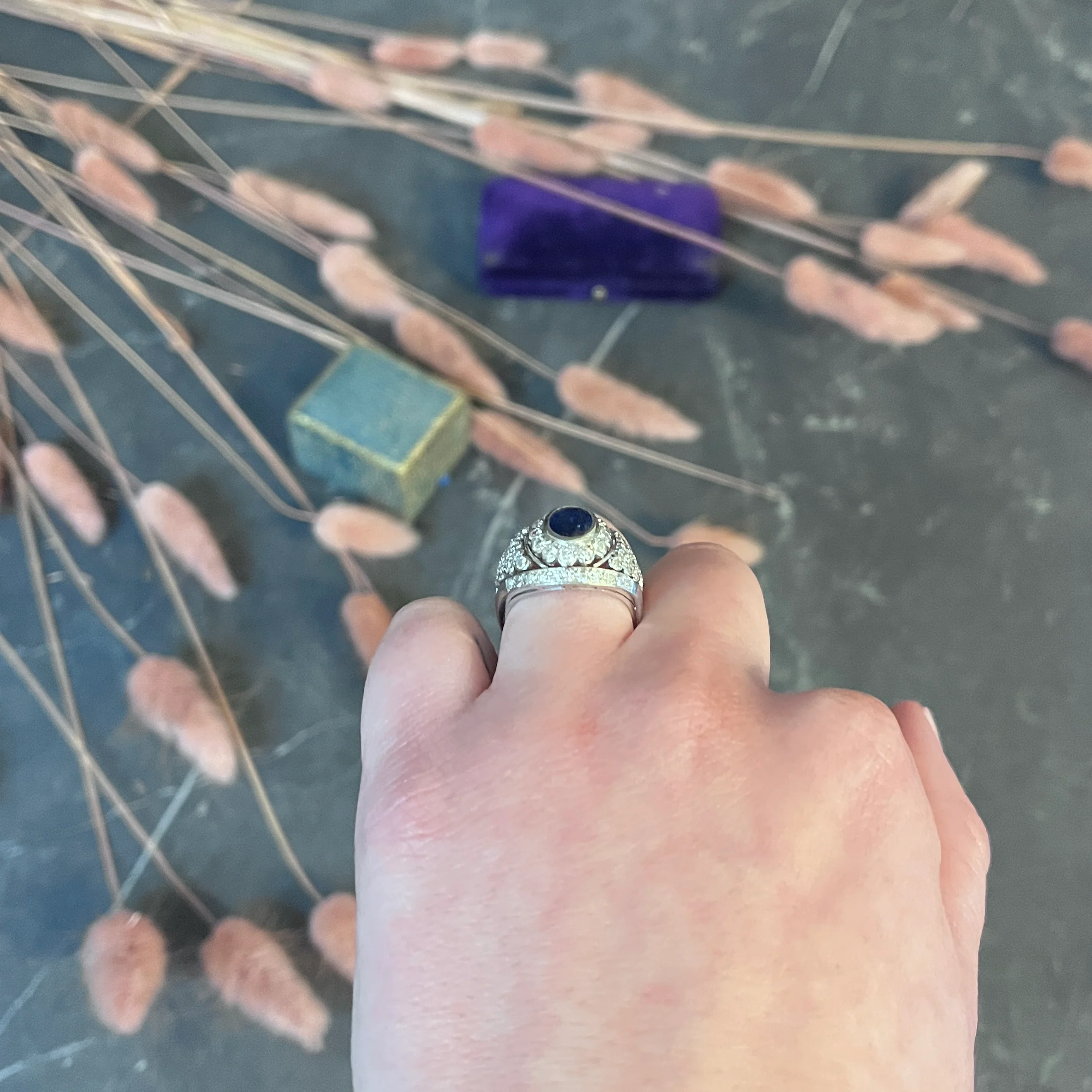 1950's Mid-Century 3.30 CTW Sapphire Diamond Platinum Cluster Band Ring - Image 13