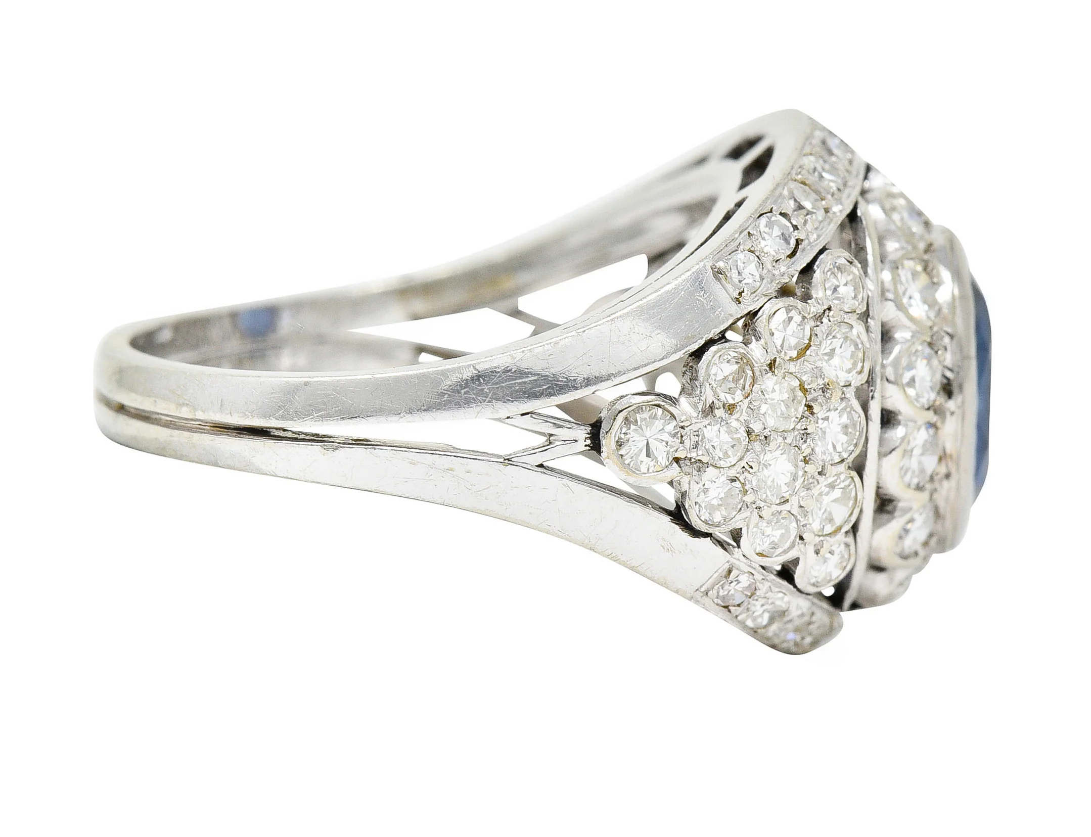 1950's Mid-Century 3.30 CTW Sapphire Diamond Platinum Cluster Band Ring - Image 3